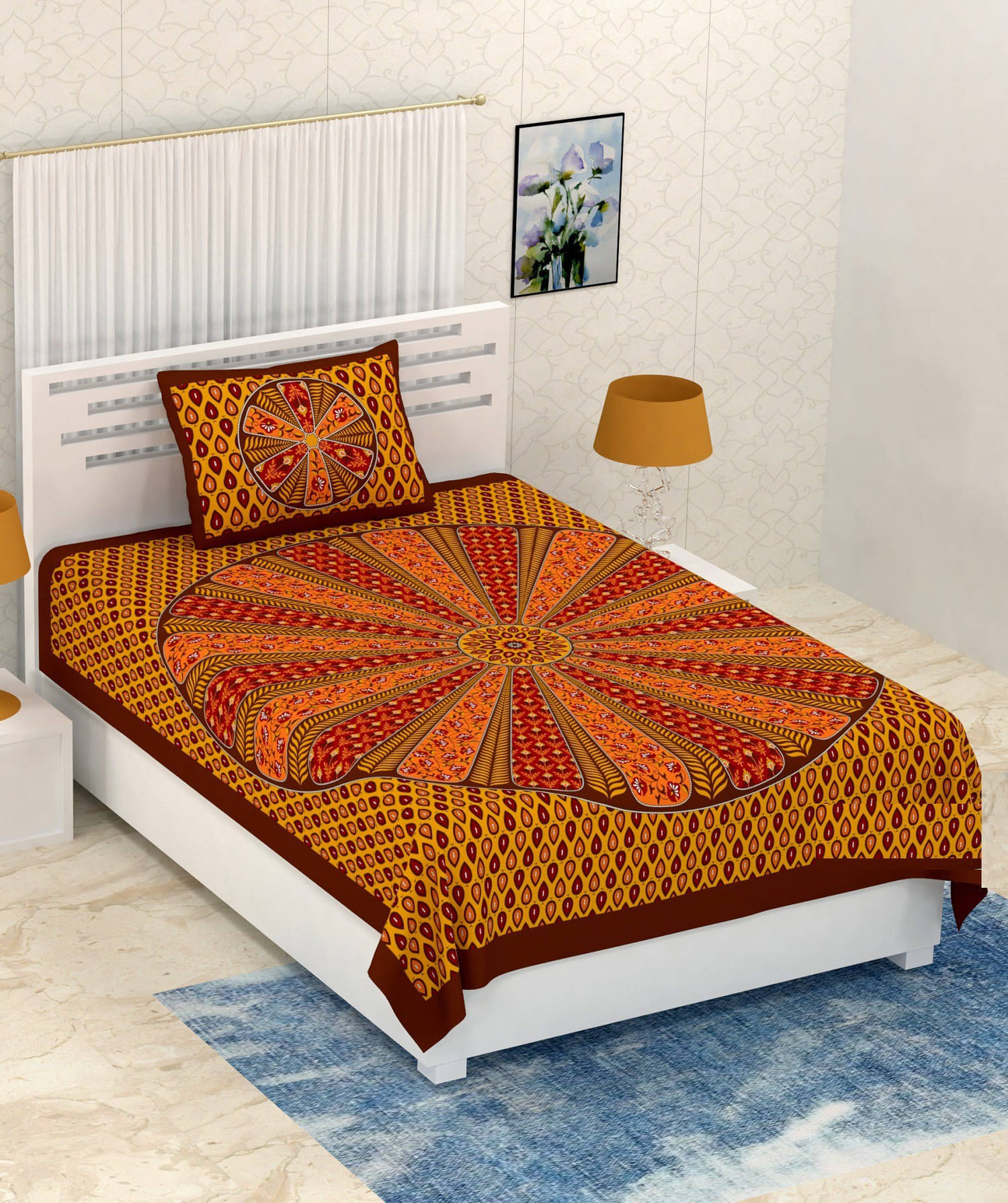 Batham Handloom Cotton 1 Single Bedsheet with 2 Pillow Covers ( Blue ) Batham Handloom Cotton 1 Single Bedsheet with 2 Pillow Covers ( Blue )