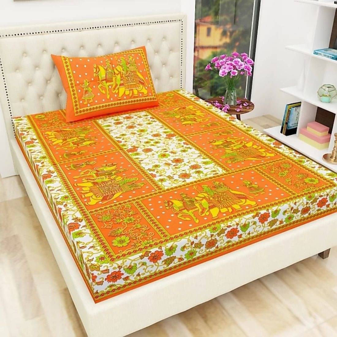     			Batham Handloom Cotton 1 Single Bedsheet with 2 Pillow Covers ( Multicolor )