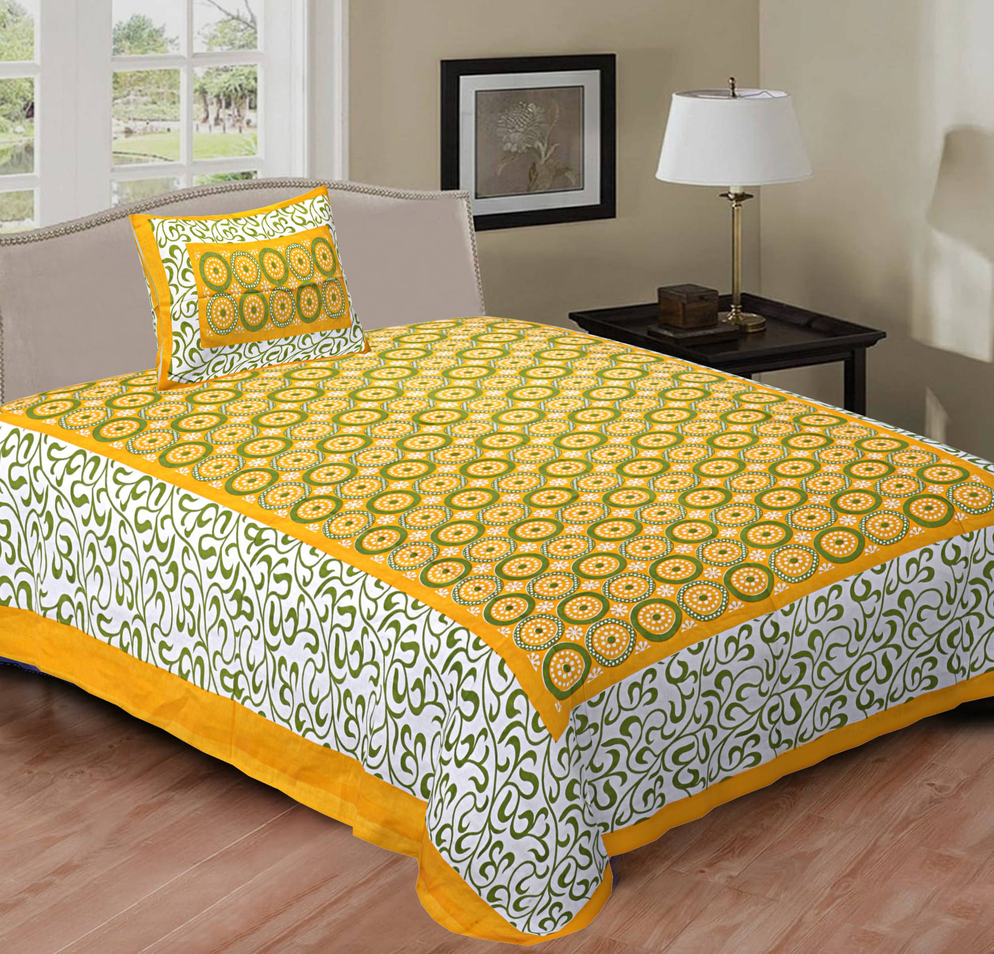 Batham Handloom Cotton 1 Single Bedsheet with 2 Pillow Covers ( Yellow ) Batham Handloom Cotton 1 Single Bedsheet with 2 Pillow Covers ( Yellow )