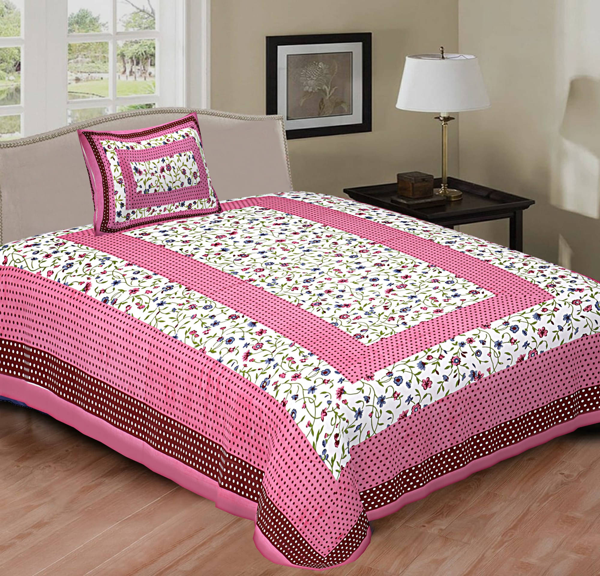 Batham Handloom Cotton 1 Single Bedsheet with 2 Pillow Covers ( Pink ) Batham Handloom Cotton 1 Single Bedsheet with 2 Pillow Covers ( Pink )