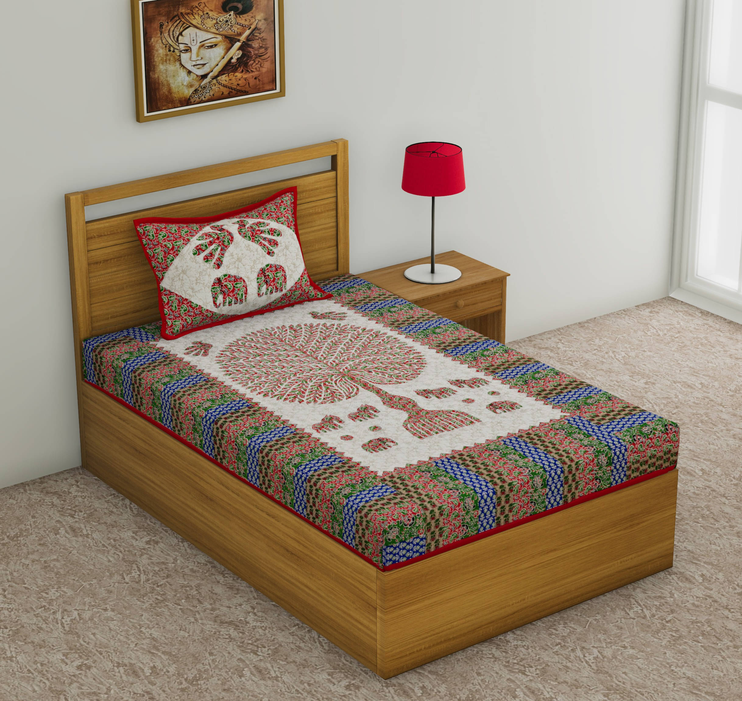 Batham Handloom Cotton 1 Single Bedsheet with 2 Pillow Covers ( Multicolor ) Batham Handloom Cotton 1 Single Bedsheet with 2 Pillow Covers ( Multicolor )