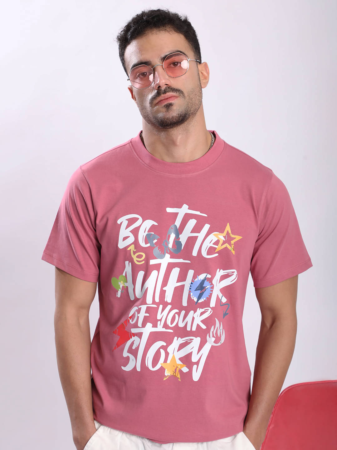     			Bene Kleed Men 100% Cotton Regular Fit Printed T-Shirt ( Pink )