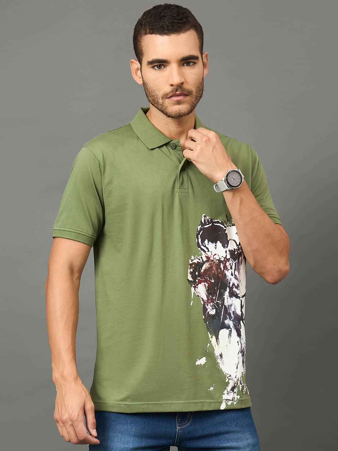 Club York Men Cotton Blend Regular Fit Printed Polo T Shirt ( Olive ) Club York Men Cotton Blend Regular Fit Printed Polo T Shirt ( Olive )