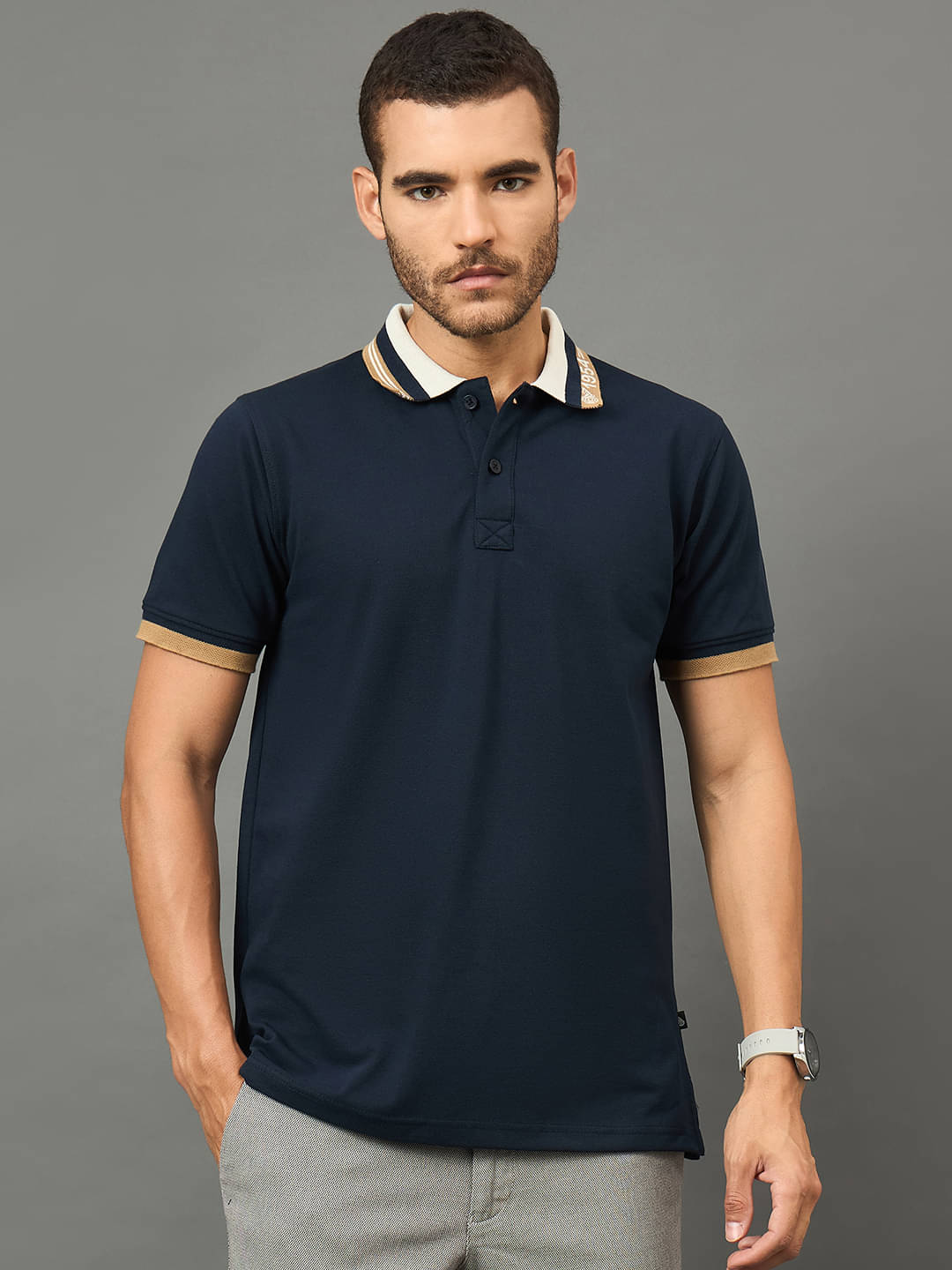     			Club York Men Cotton Blend Regular Fit Solid Polo T Shirt ( Navy )