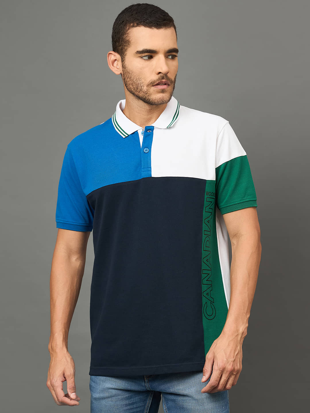 Club York Men Cotton Blend Regular Fit Colorblock Polo T Shirt ( Navy )