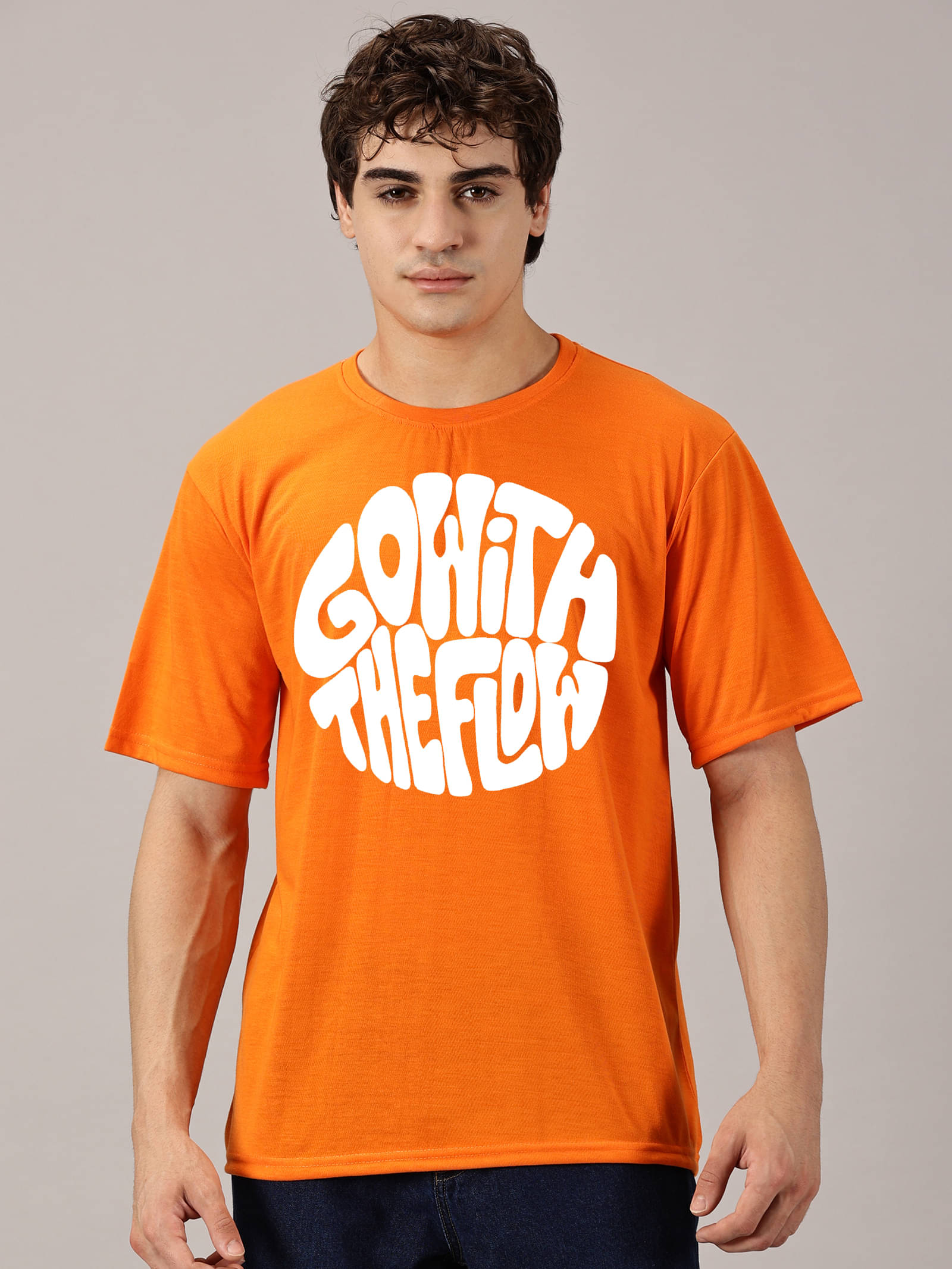 DisInvent Men Cotton Blend Oversized Fit Printed T-Shirt ( Orange ) DisInvent Men Cotton Blend Oversized Fit Printed T-Shirt ( Orange )