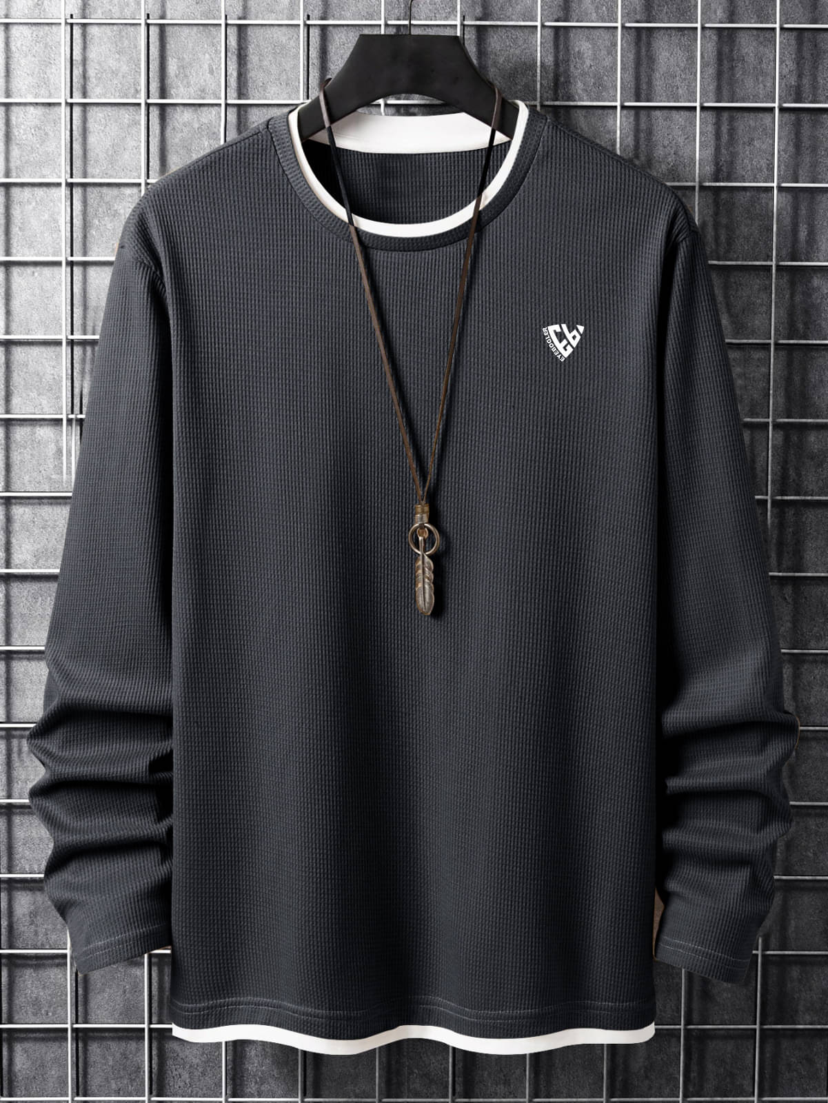     			Eyebogler Men Cotton Blend Regular Fit Self Design T-Shirt ( Grey )