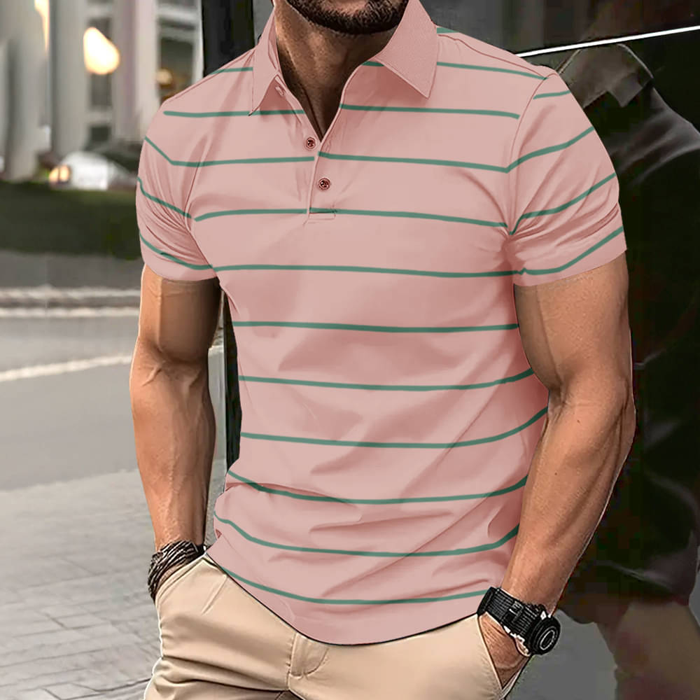     			Eyebogler Men Cotton Blend Regular Fit Striped Polo T Shirt ( Pink )