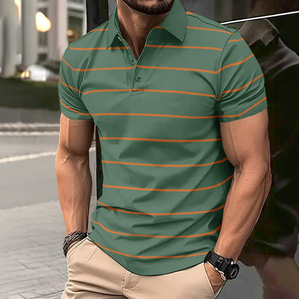     			Eyebogler Men Cotton Blend Regular Fit Striped Polo T Shirt ( Green )