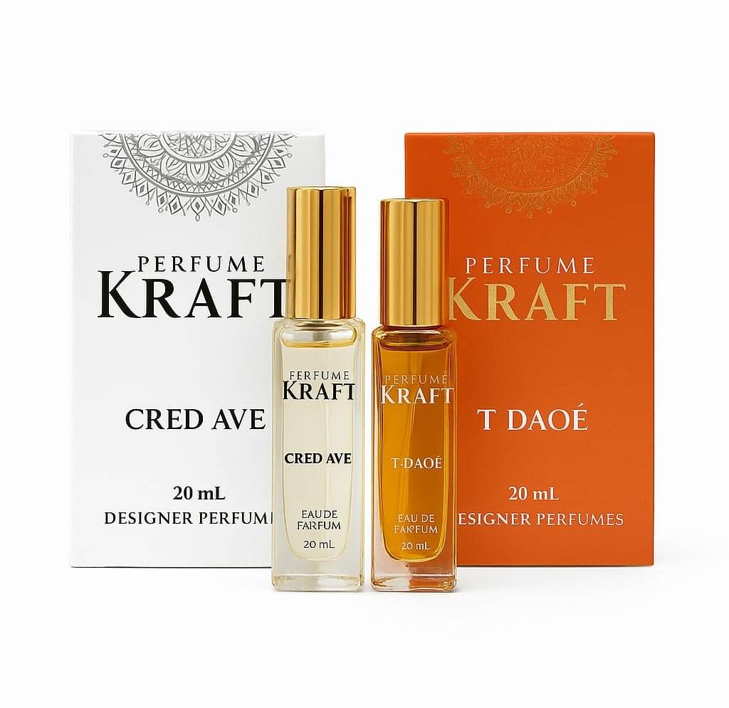 Perfume Kraft Cred Ave and T Daoe Inspired Version Perfumes of 20 ml each     			Perfume Kraft Cred Ave and T Daoe Inspired Version Perfumes of 20 ml each