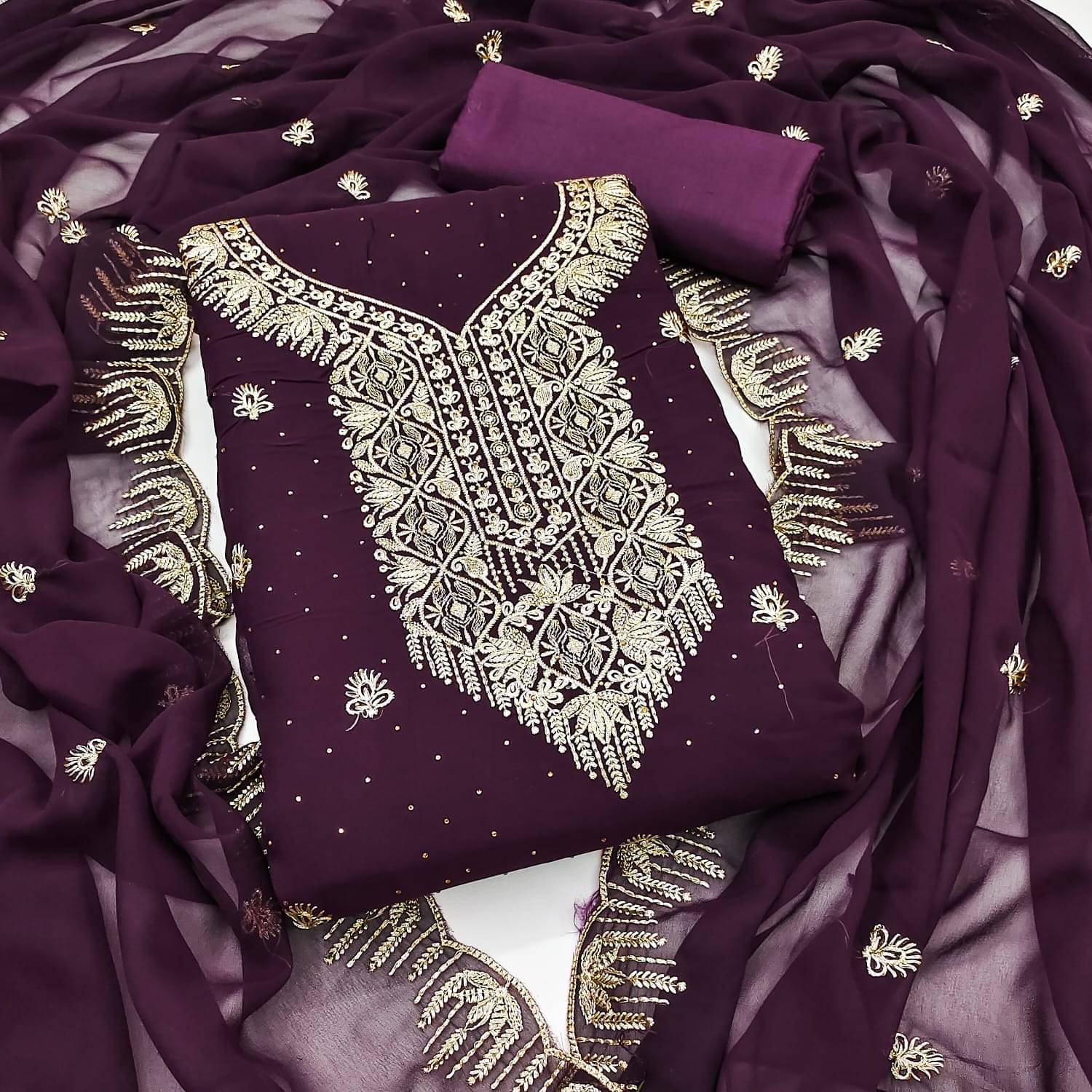     			HL SILKMILLS Women Georgette Unstitched Dress Material ( Purple )
