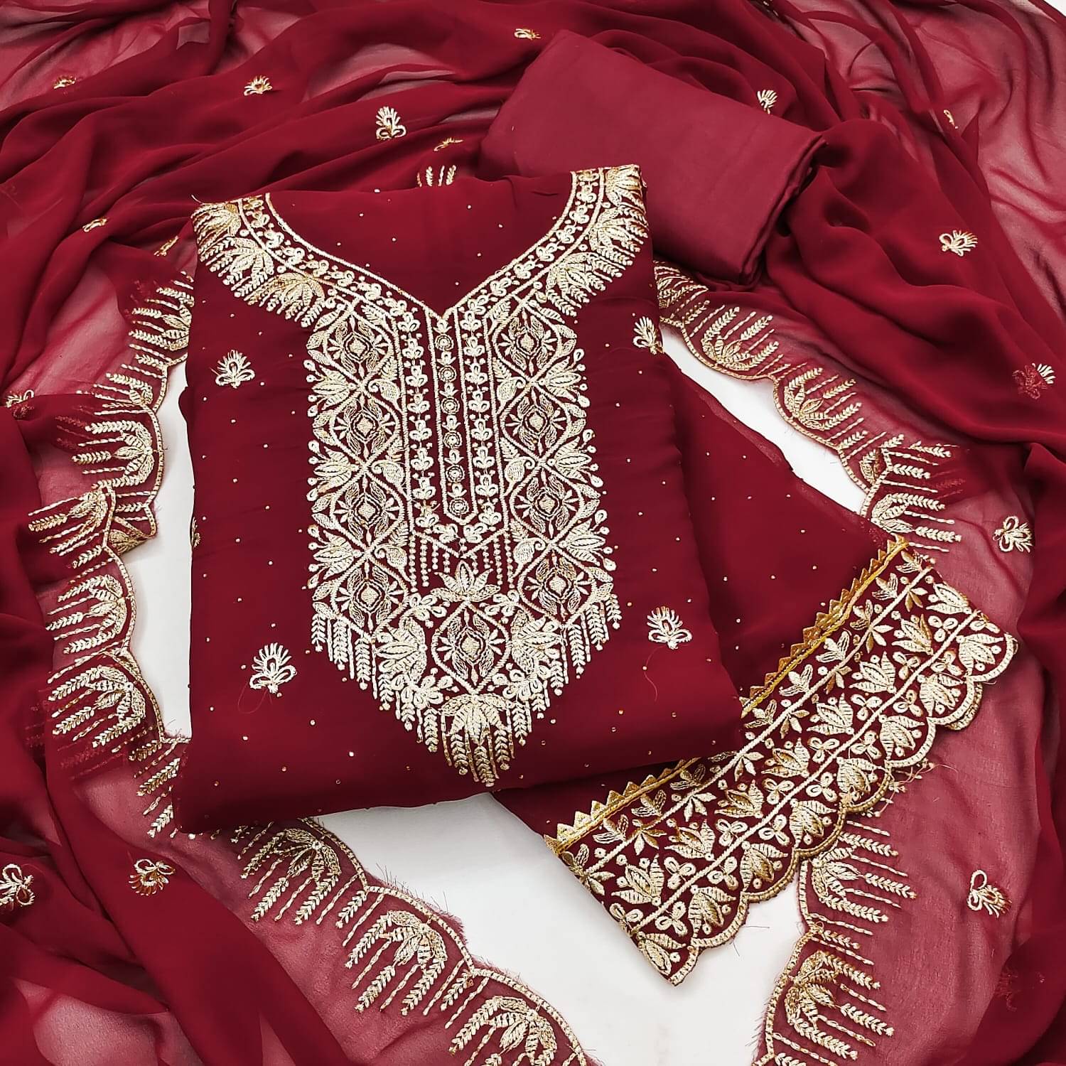 HL SILKMILLS Women Georgette Unstitched Dress Material ( Maroon ) HL SILKMILLS Women Georgette Unstitched Dress Material ( Maroon )