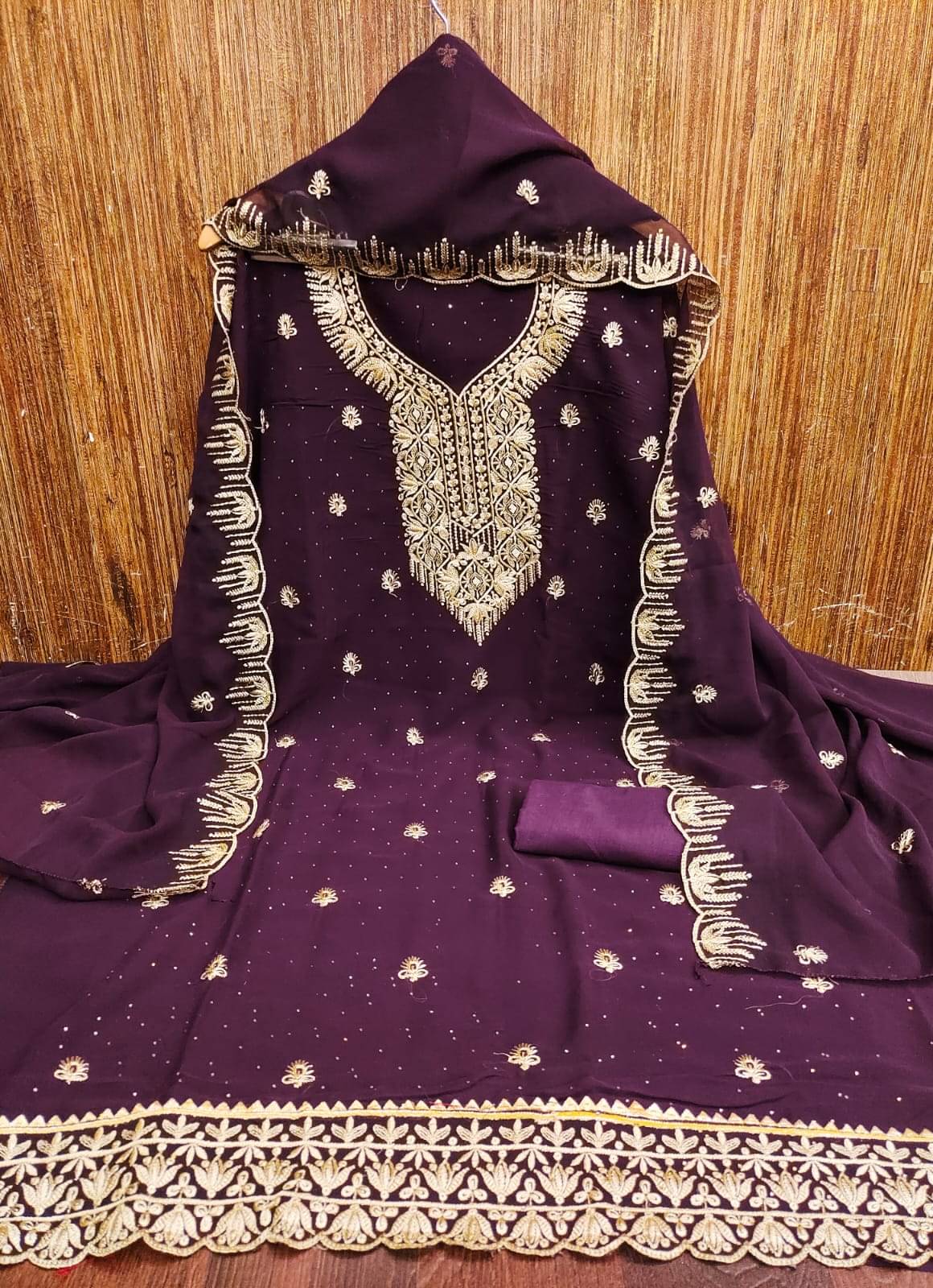 HL SILKMILLS Women Georgette Unstitched Dress Material ( Wine )     			HL SILKMILLS Women Georgette Unstitched Dress Material ( Wine )
