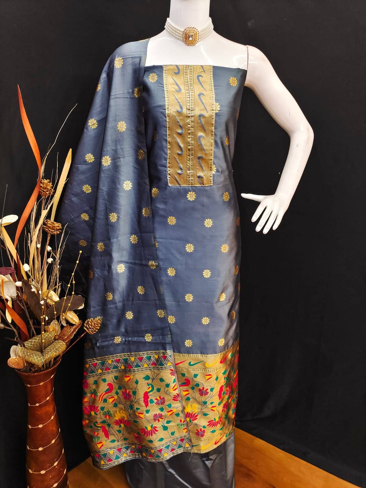 HL SILKMILLS Women Silk Blend Unstitched Dress Material ( Grey ) HL SILKMILLS Women Silk Blend Unstitched Dress Material ( Grey )
