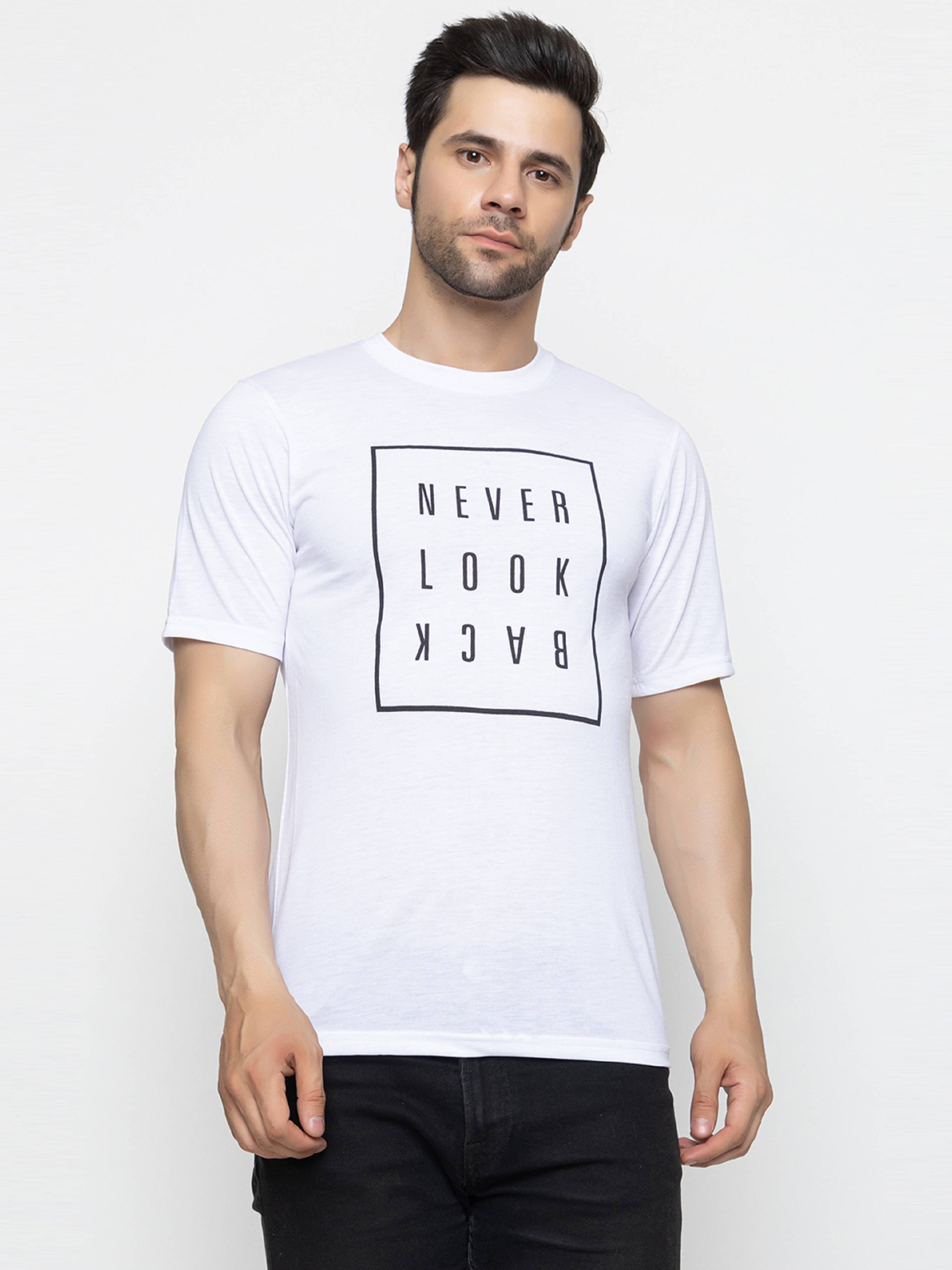     			Hold Men Cotton Blend Regular Fit Printed T-Shirt ( White )
