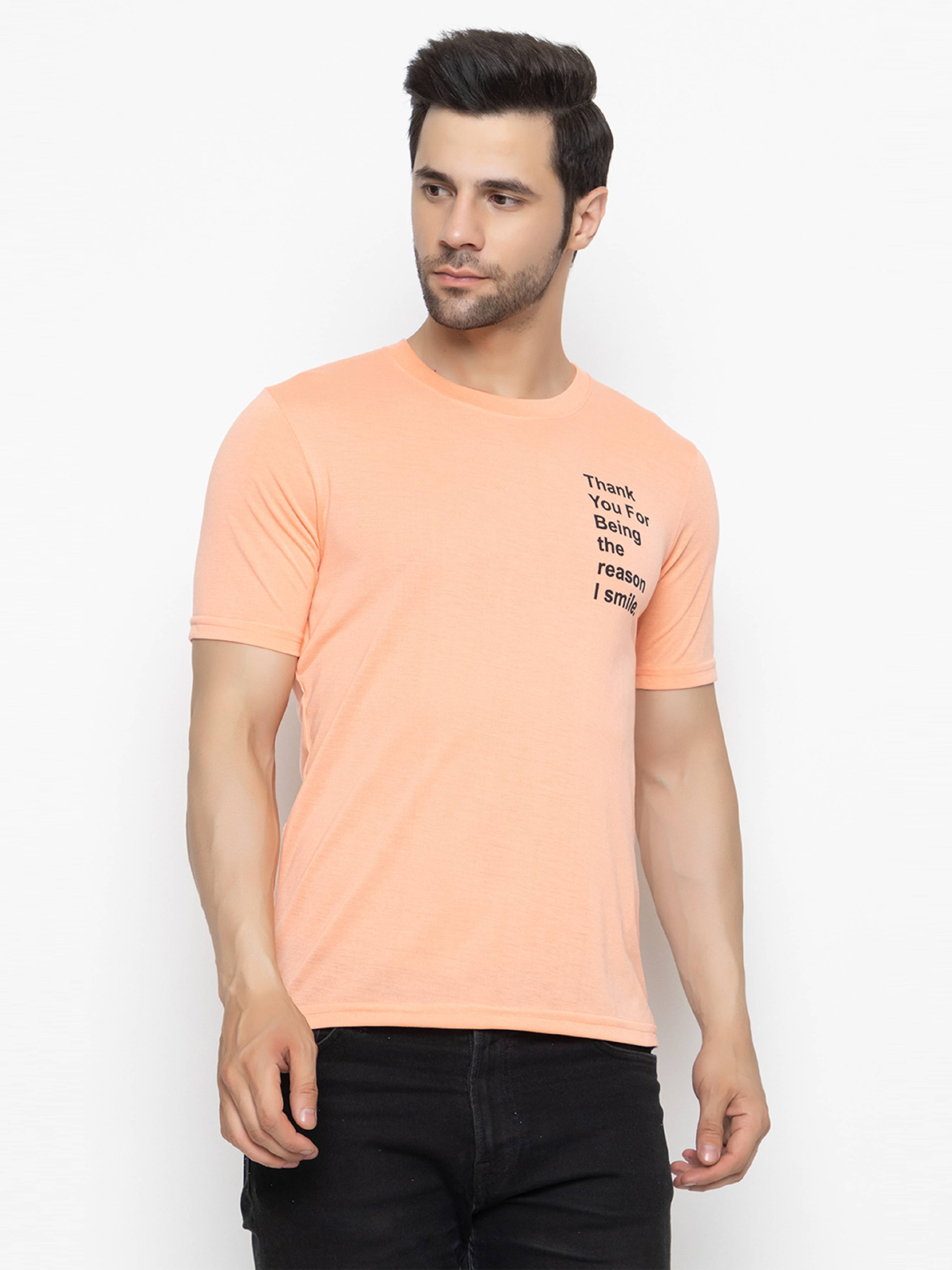     			Hold Men Cotton Blend Regular Fit Printed T-Shirt ( Peach )