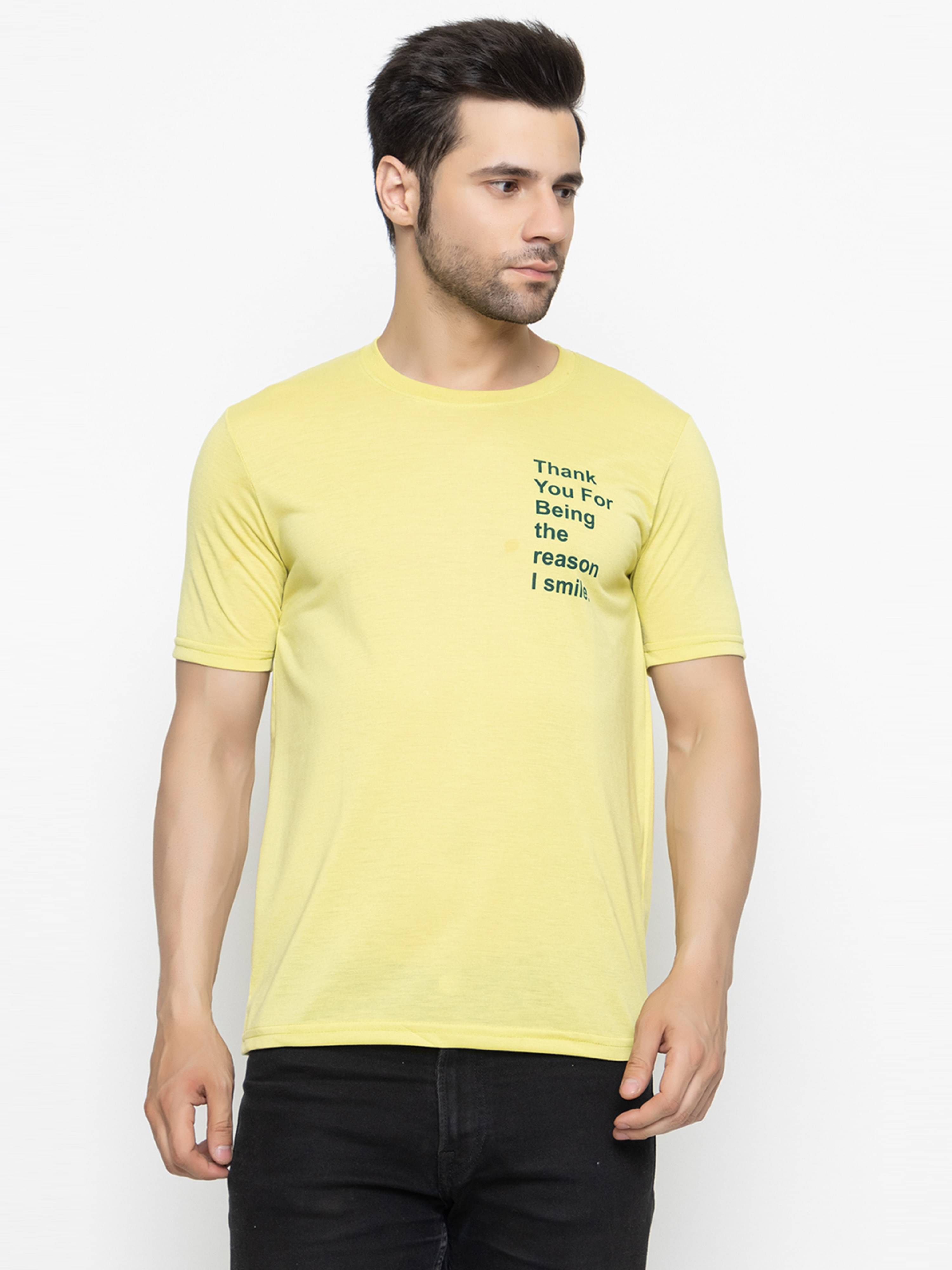 Hold Men Cotton Blend Regular Fit Printed T-Shirt ( Yellow ) Hold Men Cotton Blend Regular Fit Printed T-Shirt ( Yellow )