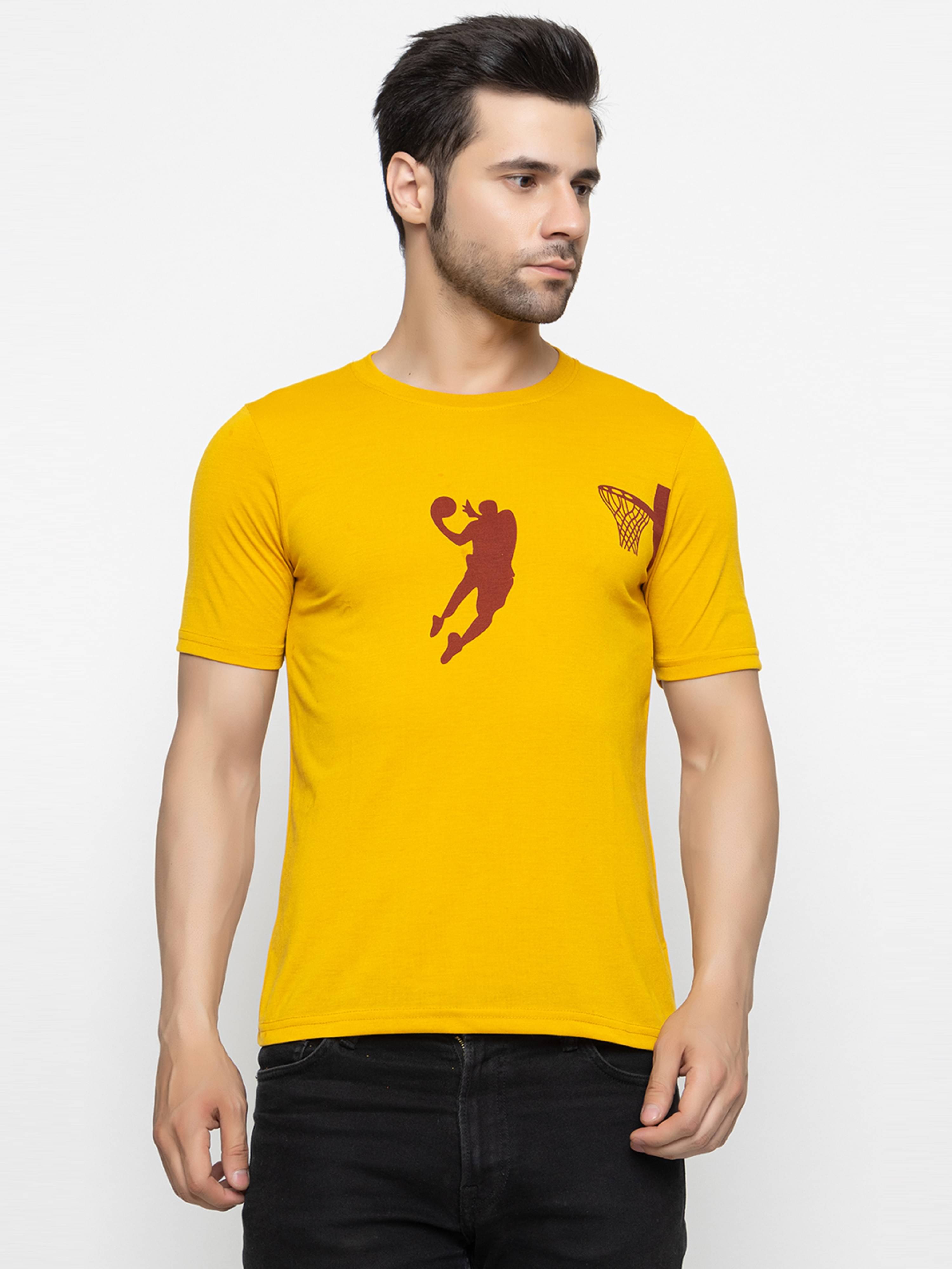     			Hold Men Cotton Blend Regular Fit Printed T-Shirt ( Mustard )
