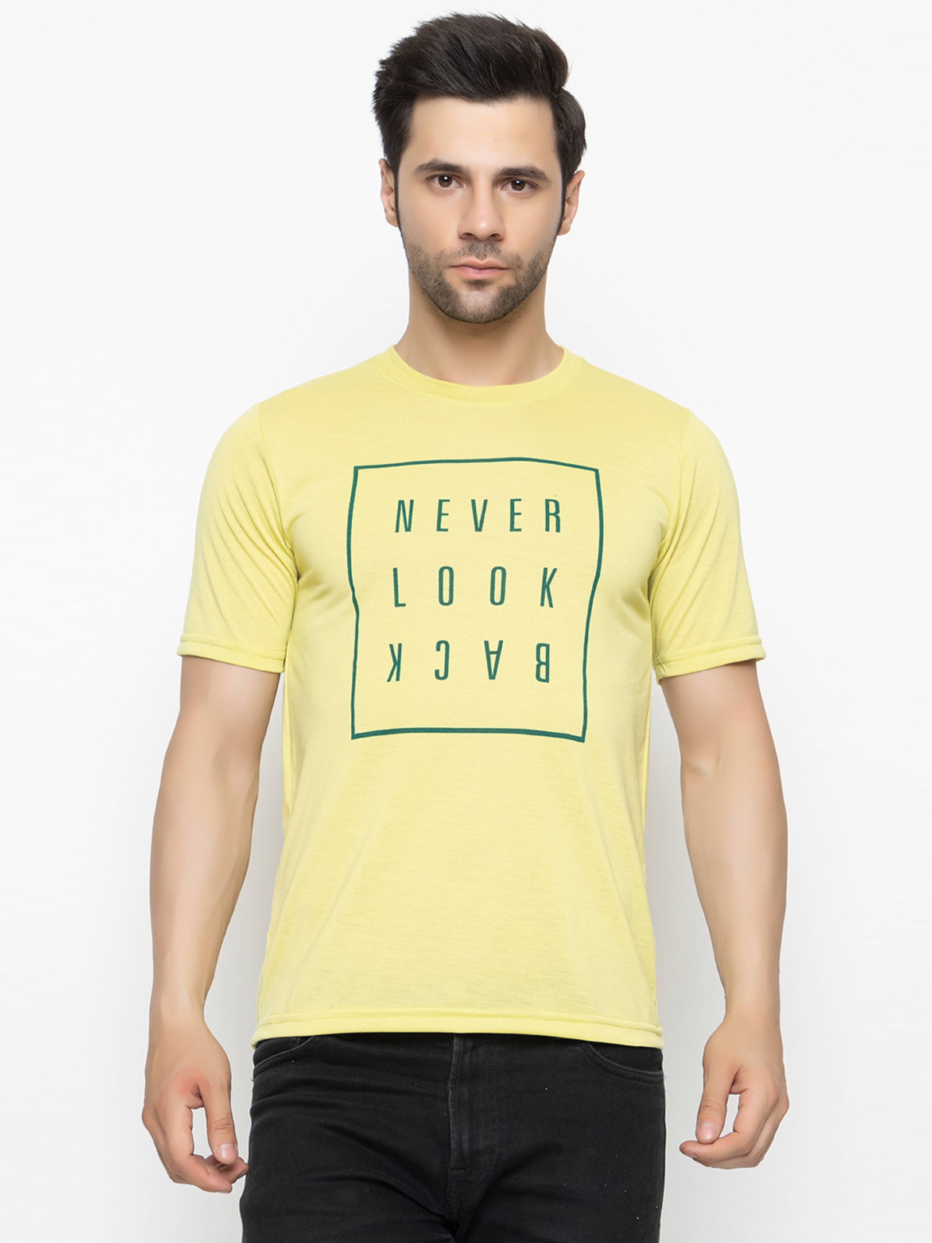     			Hold Men Cotton Blend Regular Fit Printed T-Shirt ( Yellow )