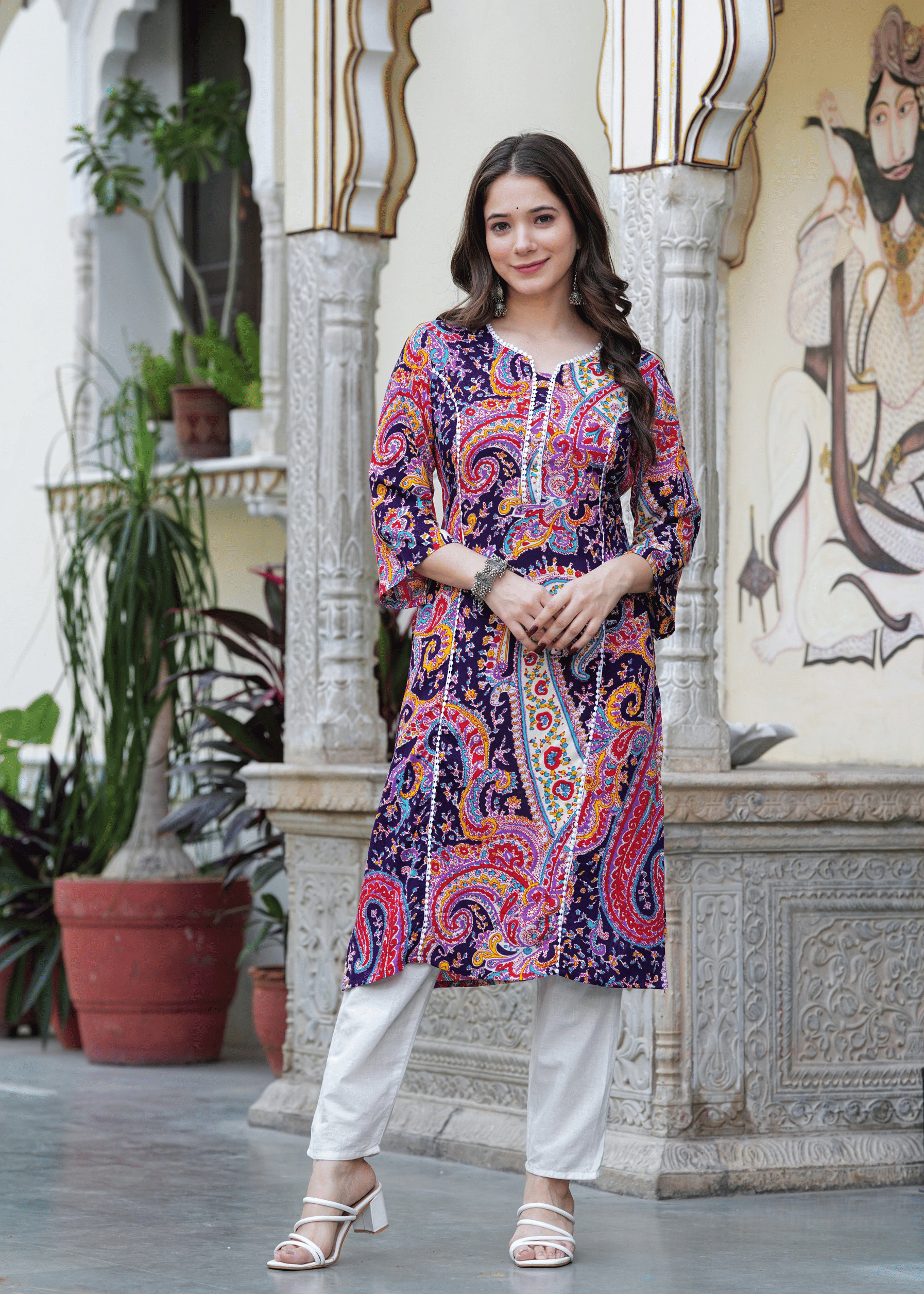 Kbz Women's Viscose Printed Straight Kurti - ( Blue ) Kbz Women's Viscose Printed Straight Kurti - ( Blue )