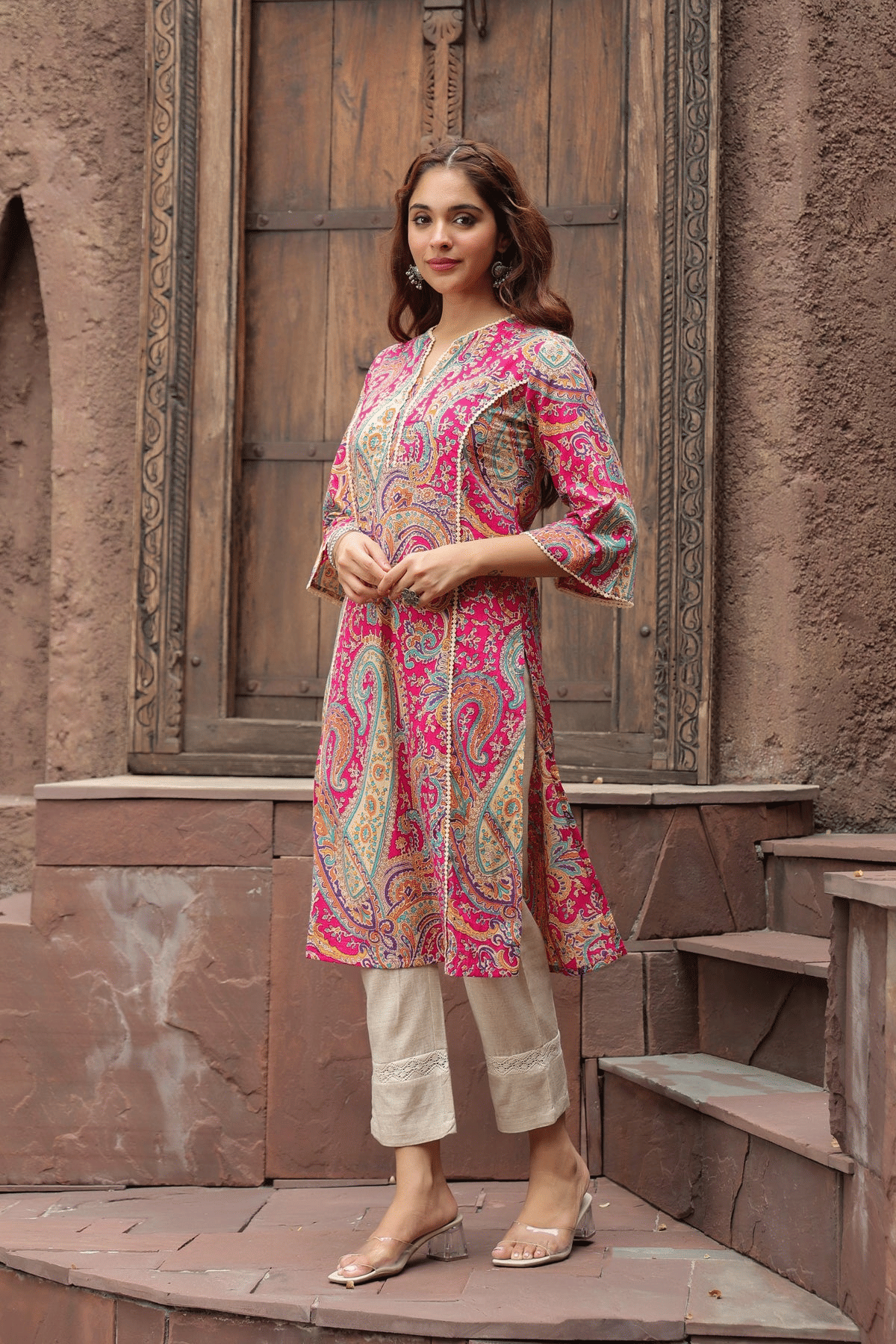 Kbz Women's Viscose Printed Straight Kurti - ( Pink ) Kbz Women's Viscose Printed Straight Kurti - ( Pink )