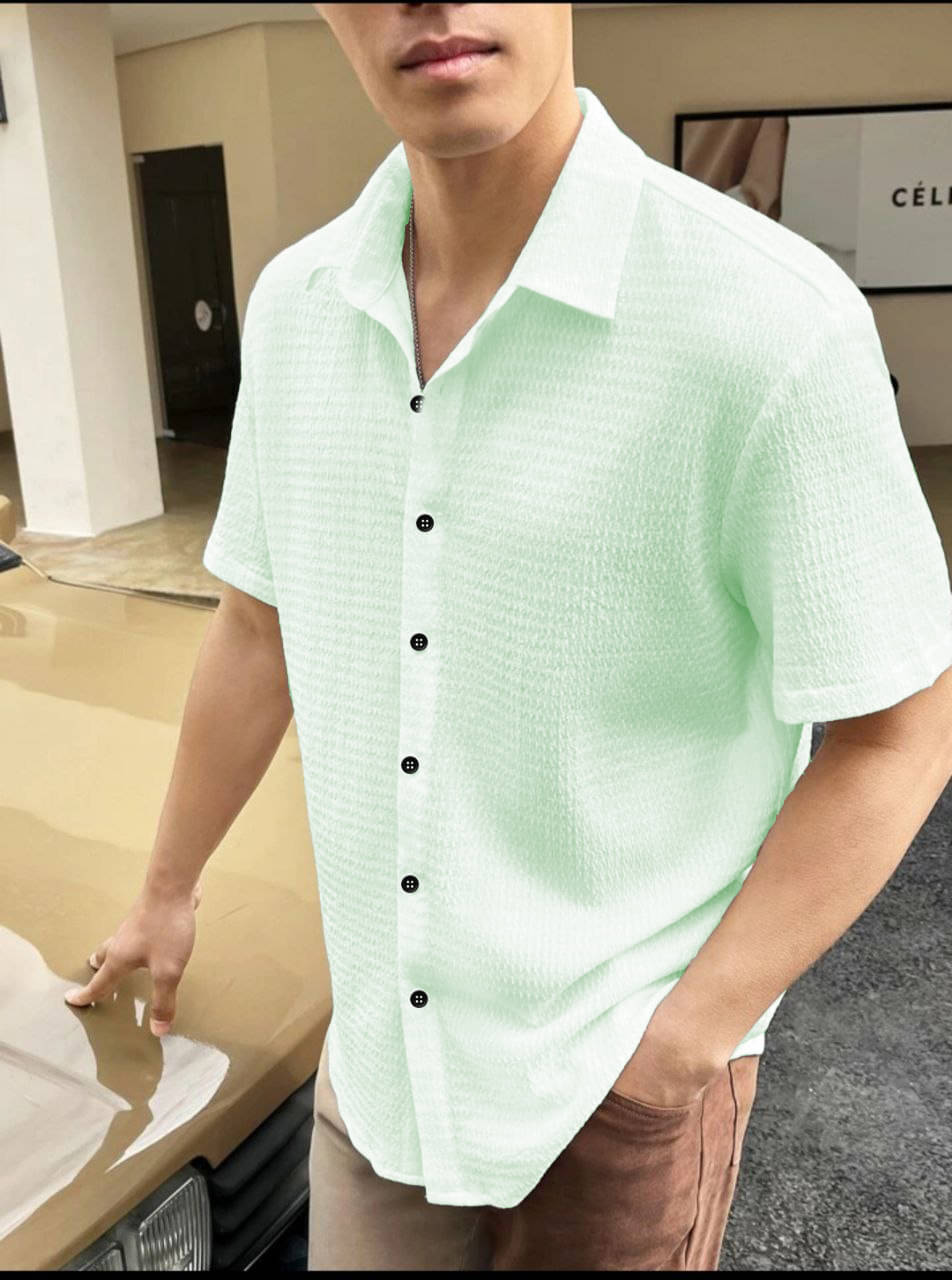     			LENRIZA Poly Cotton Regular Fit Self Design Half Sleeves Men's Casual Shirt - Green ( Pack of 1 )