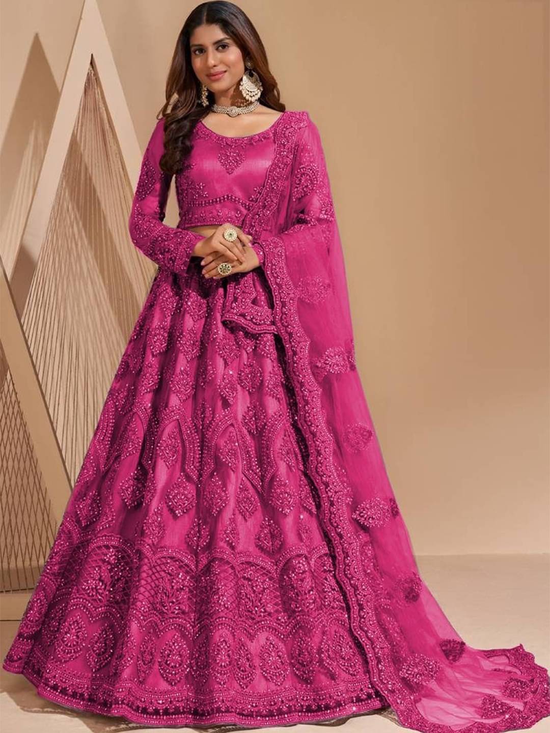 Lady Shopi Peach Net Unstitched Semi Stitched Lehenga Single Lady Shopi Peach Net Unstitched Semi Stitched Lehenga Single