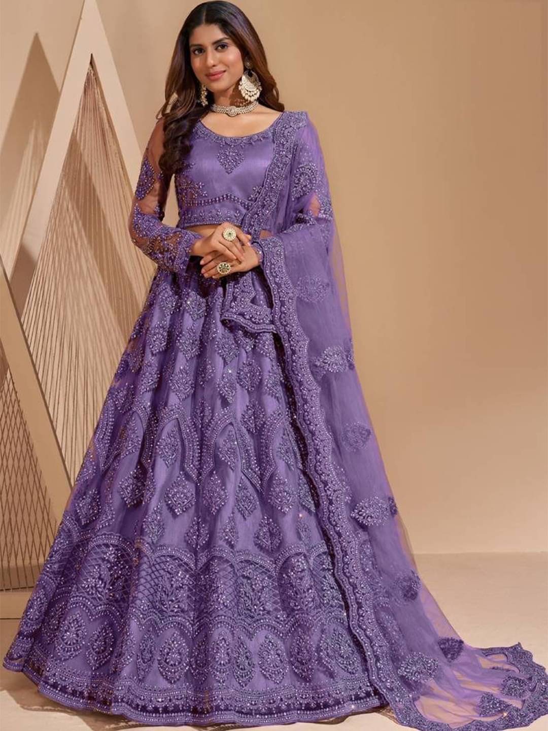 Lady Shopi Purple Net Unstitched Semi Stitched Lehenga Single     			Lady Shopi Purple Net Unstitched Semi Stitched Lehenga Single