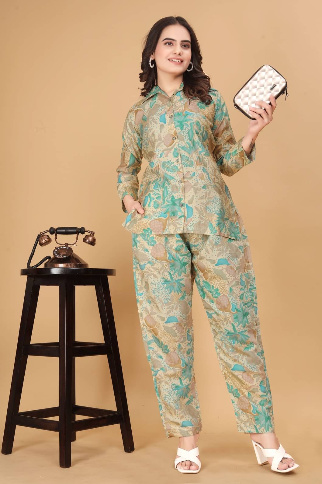     			MEHUL TEXTILE / MVC GROUP OF COMPANY Women Printed Shirt With Trousers Co-Ord Set ( Multicolor )