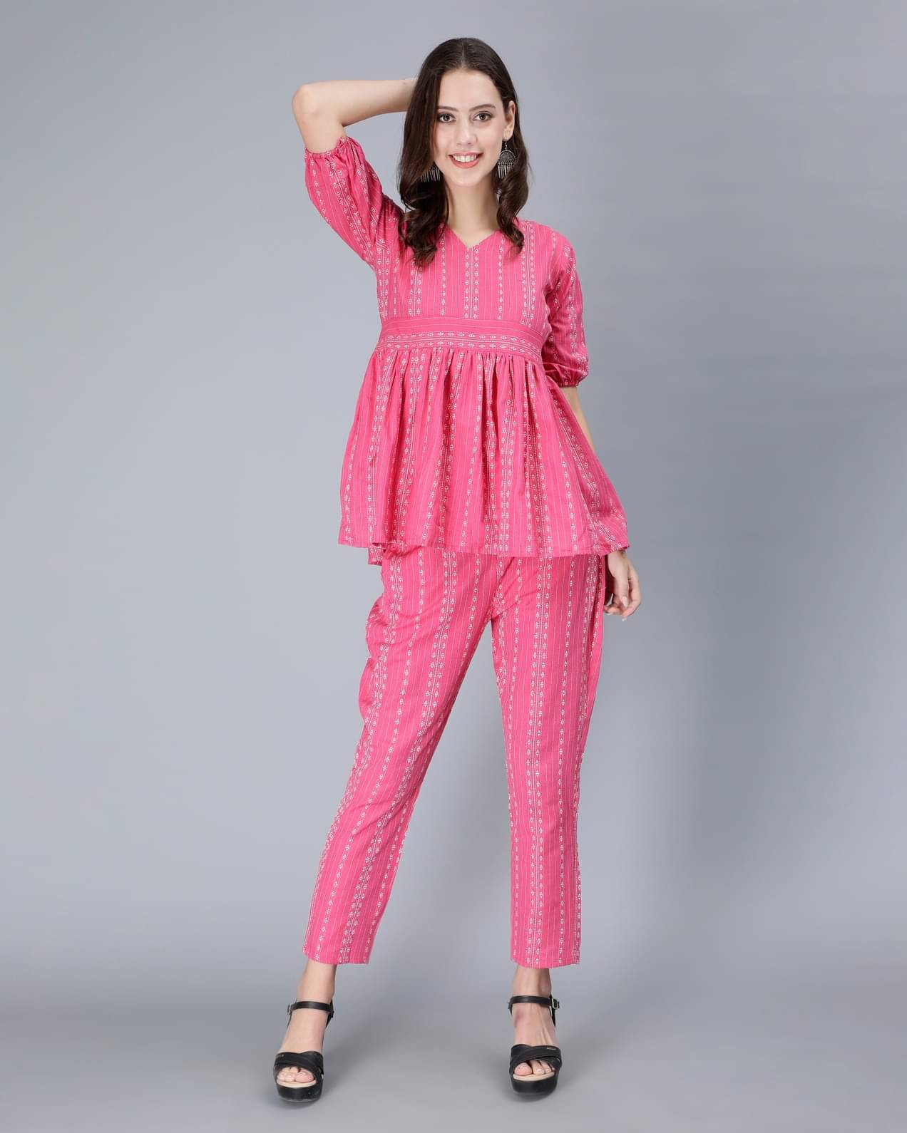     			MEHUL TEXTILE / MVC GROUP OF COMPANY Women Printed Top With Trousers Co-Ord Set ( Pink )