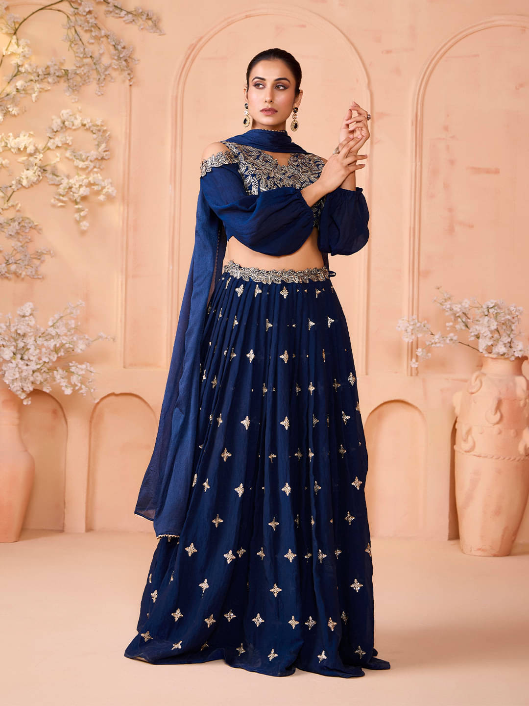 Madhuram Textiles Blue Polyester Circular Stitched Lehenga     			Madhuram Textiles Blue Polyester Circular Stitched Lehenga