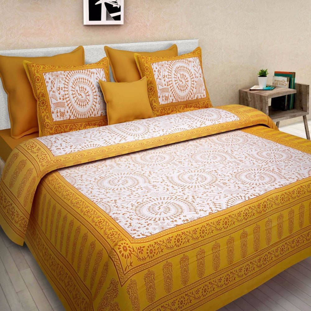     			Navkaar Creation Cotton 1 Double Bedsheet with 2 Pillow Covers ( Yellow )