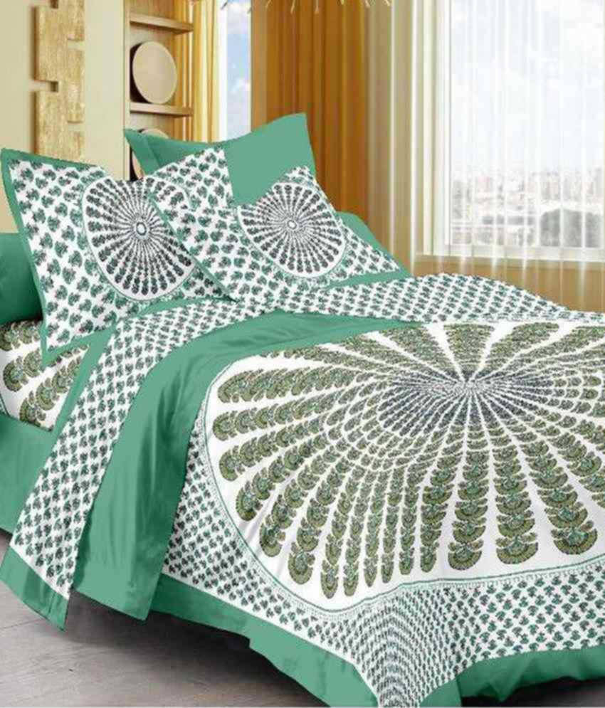 Navkaar Creation Cotton 1 Double Bedsheet with 2 Pillow Covers ( Green ) Navkaar Creation Cotton 1 Double Bedsheet with 2 Pillow Covers ( Green )