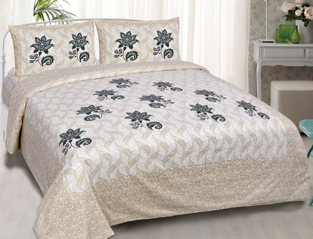     			Navkaar Creation Cotton 1 Double Bedsheet with 2 Pillow Covers ( Brown )