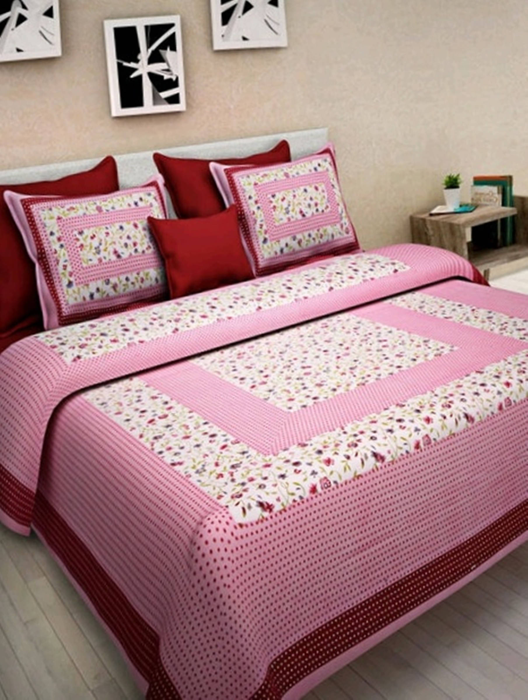     			Navkaar Creation Cotton 1 Double Bedsheet with 2 Pillow Covers ( Pink )