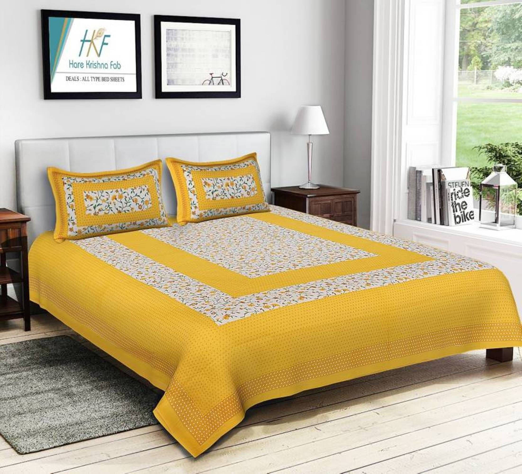     			Navkaar Creation Cotton 1 Double Bedsheet with 2 Pillow Covers ( Yellow )