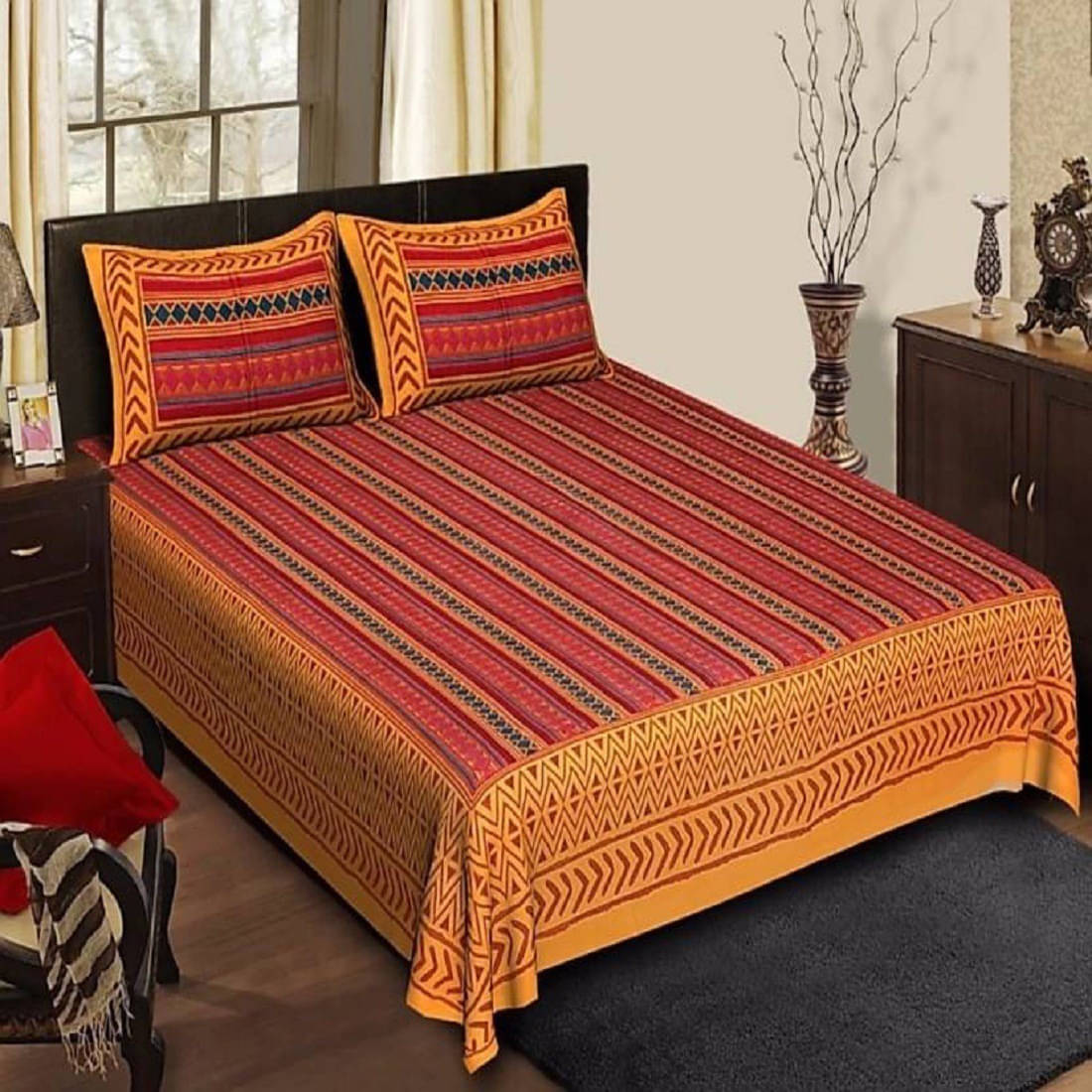     			Navkaar Creation Cotton 1 Double Bedsheet with 2 Pillow Covers ( Yellow )