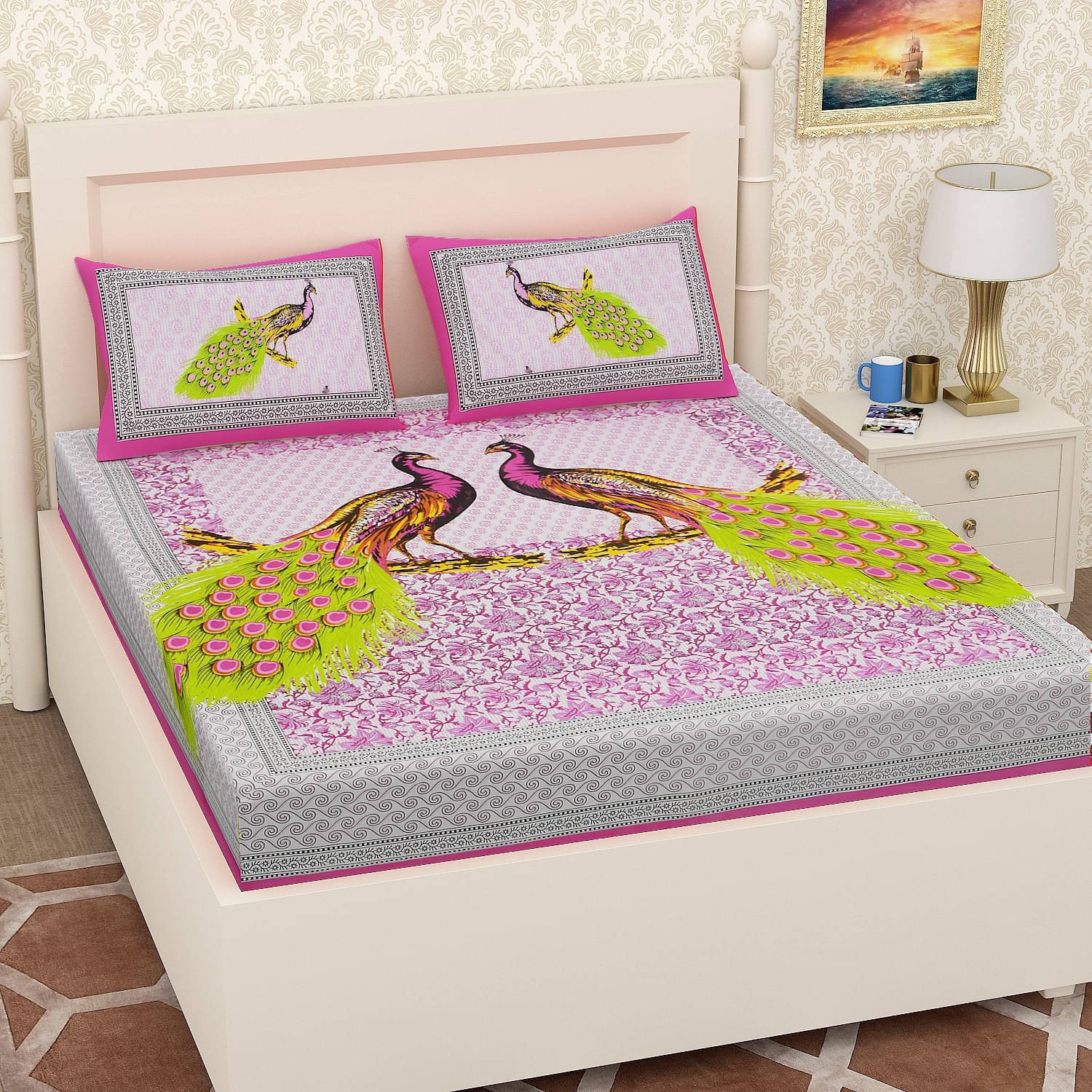     			Navkaar Creation Cotton 1 Double Bedsheet with 2 Pillow Covers ( Multicolor )