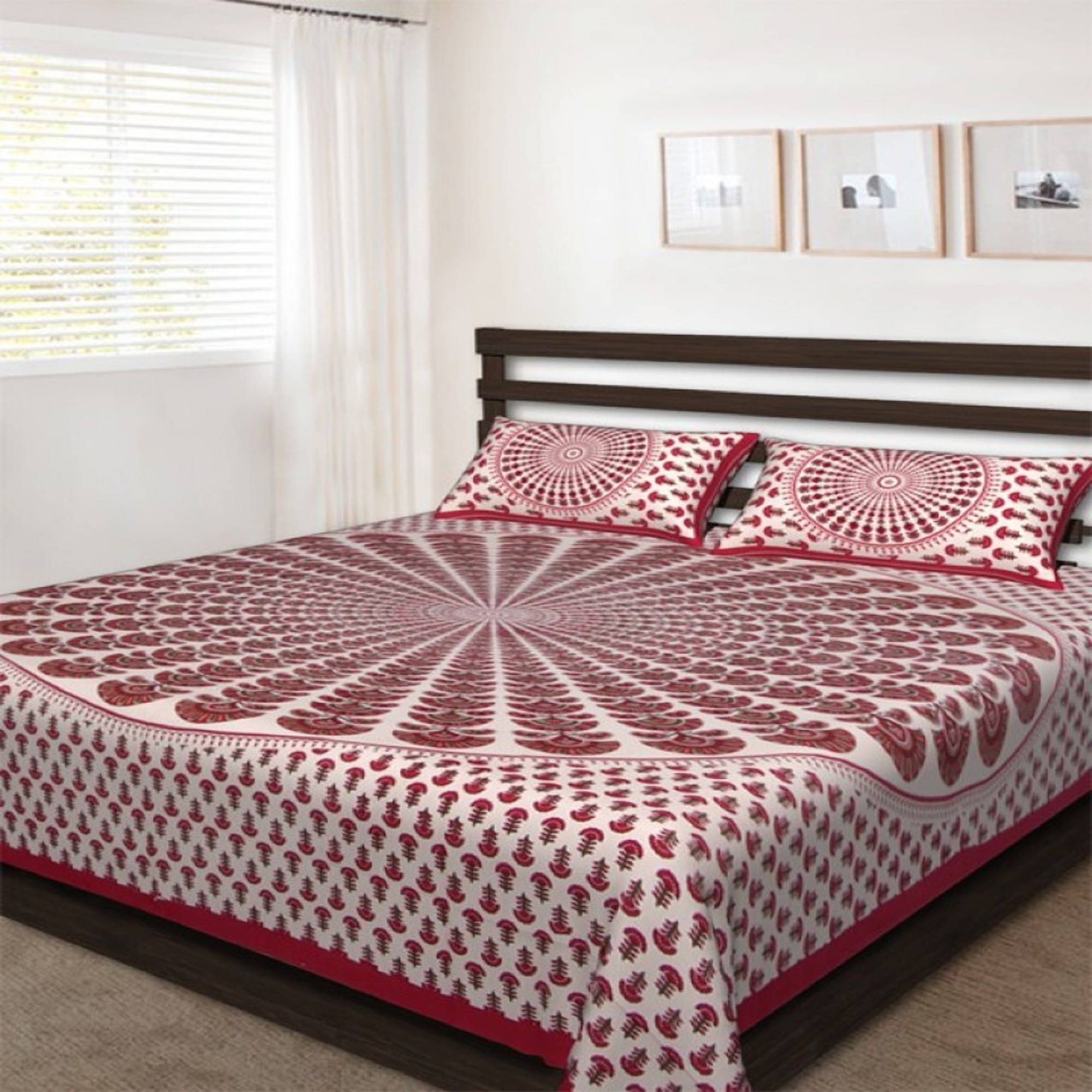     			Navkaar Creation Cotton 1 Double Bedsheet with 2 Pillow Covers ( Red )