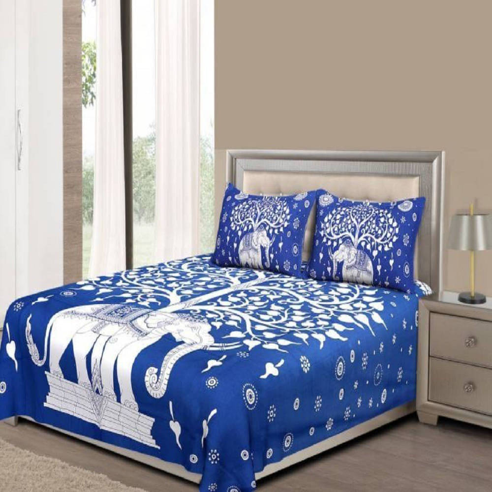     			Navkaar Creation Cotton 1 Double Bedsheet with 2 Pillow Covers ( Blue )