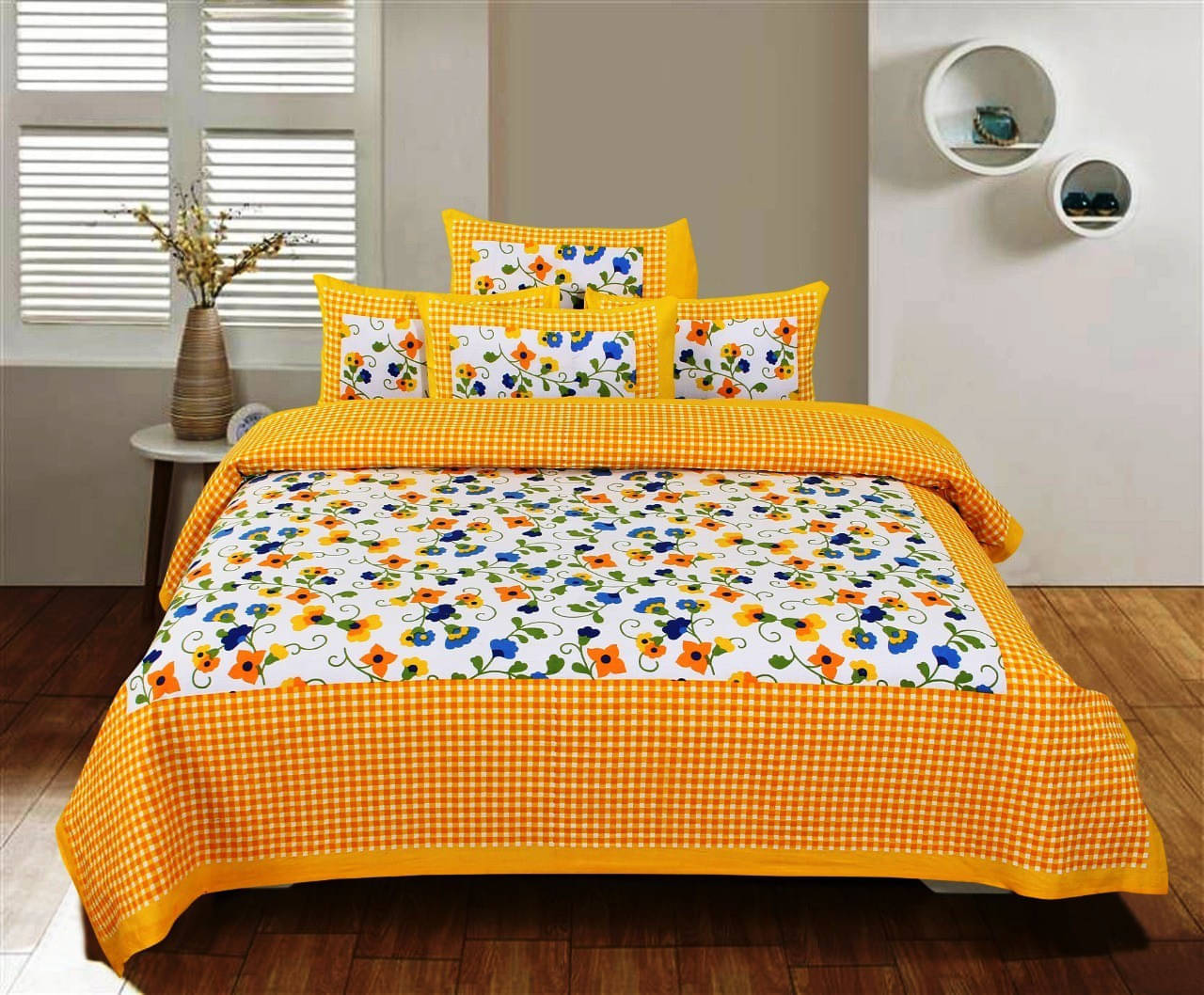     			Navkaar Creation Cotton 1 Double Bedsheet with 2 Pillow Covers ( Multicolor )