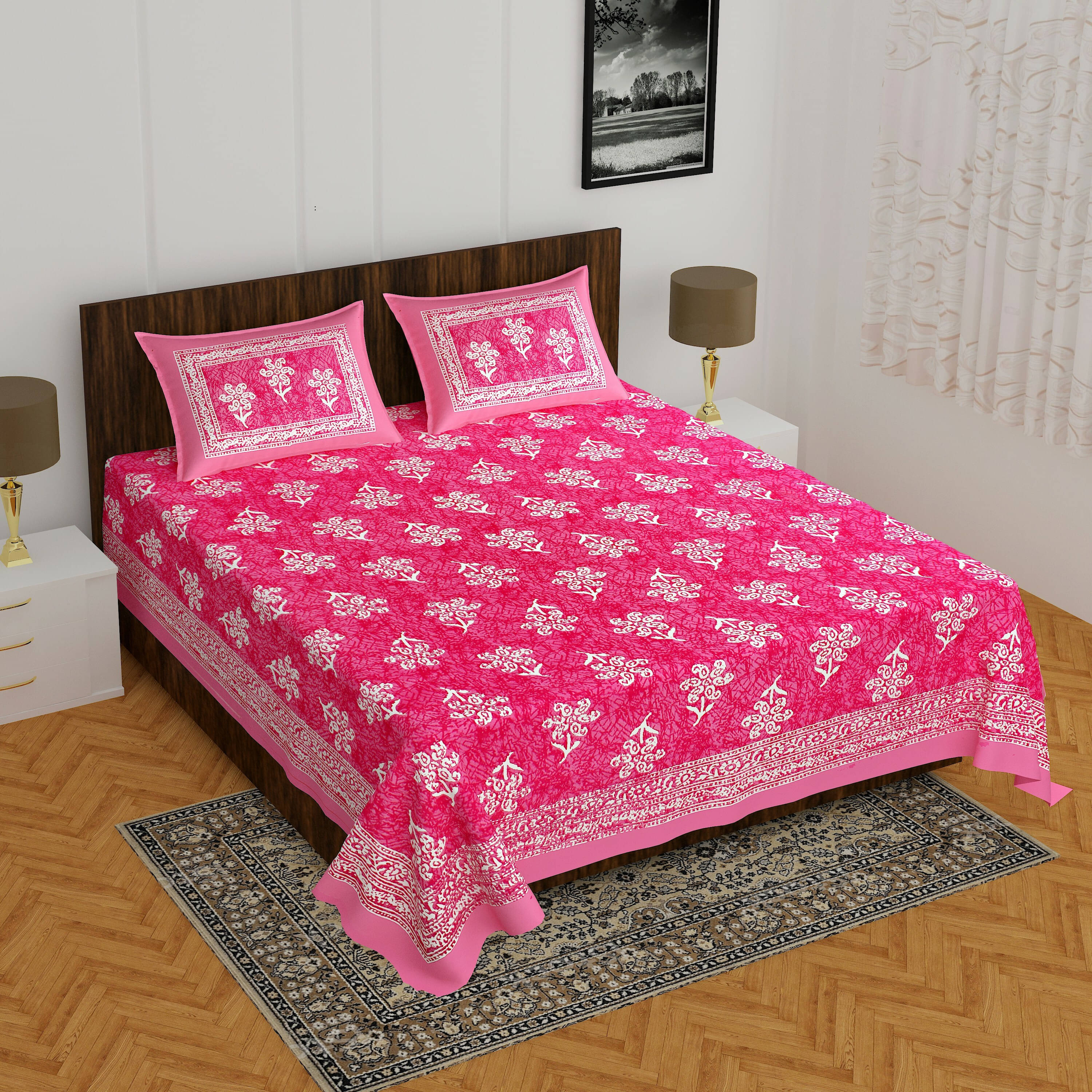     			Navkaar Creation Cotton 1 Double Bedsheet with 2 Pillow Covers ( Pink )