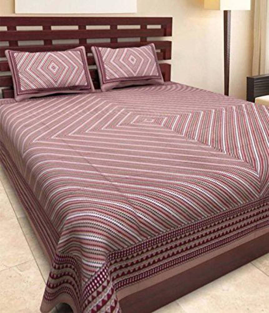     			Navkaar Creation Cotton 1 Double Bedsheet with 2 Pillow Covers ( Brown )