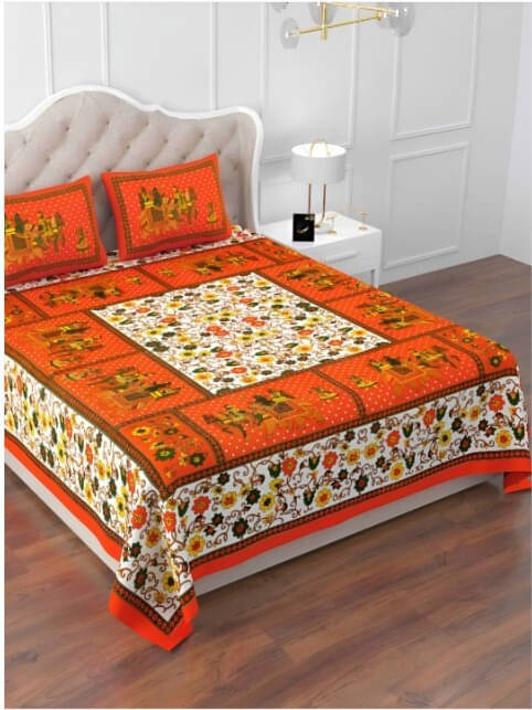 Navkaar Creation Cotton 1 Double Bedsheet with 2 Pillow Covers ( Orange ) Navkaar Creation Cotton 1 Double Bedsheet with 2 Pillow Covers ( Orange )
