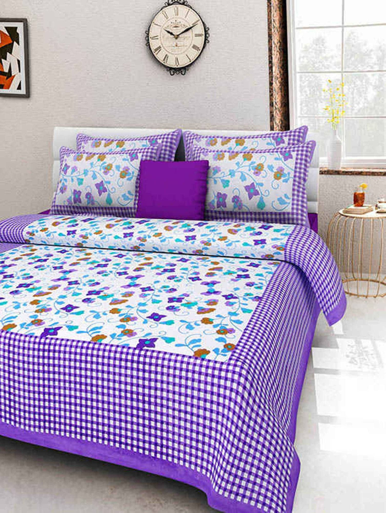 Navkaar Creation Cotton 1 Double Bedsheet with 2 Pillow Covers ( Purple )     			Navkaar Creation Cotton 1 Double Bedsheet with 2 Pillow Covers ( Purple )