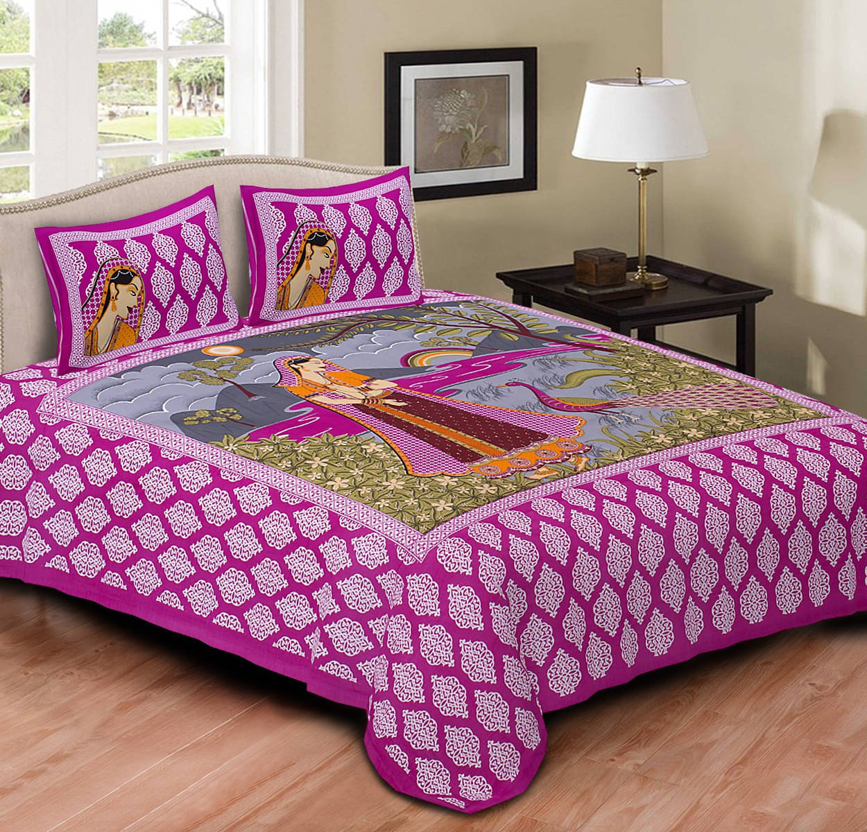     			Navkaar Creation Cotton 1 Double Bedsheet with 2 Pillow Covers ( Pink )