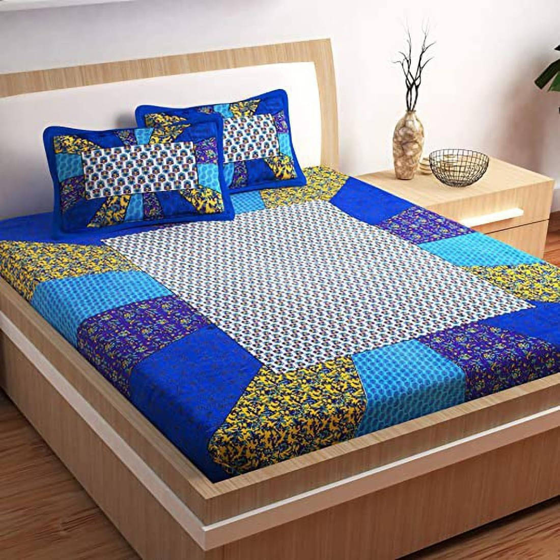 Navkaar Creation Cotton 1 Double Bedsheet with 2 Pillow Covers ( Blue ) Navkaar Creation Cotton 1 Double Bedsheet with 2 Pillow Covers ( Blue )