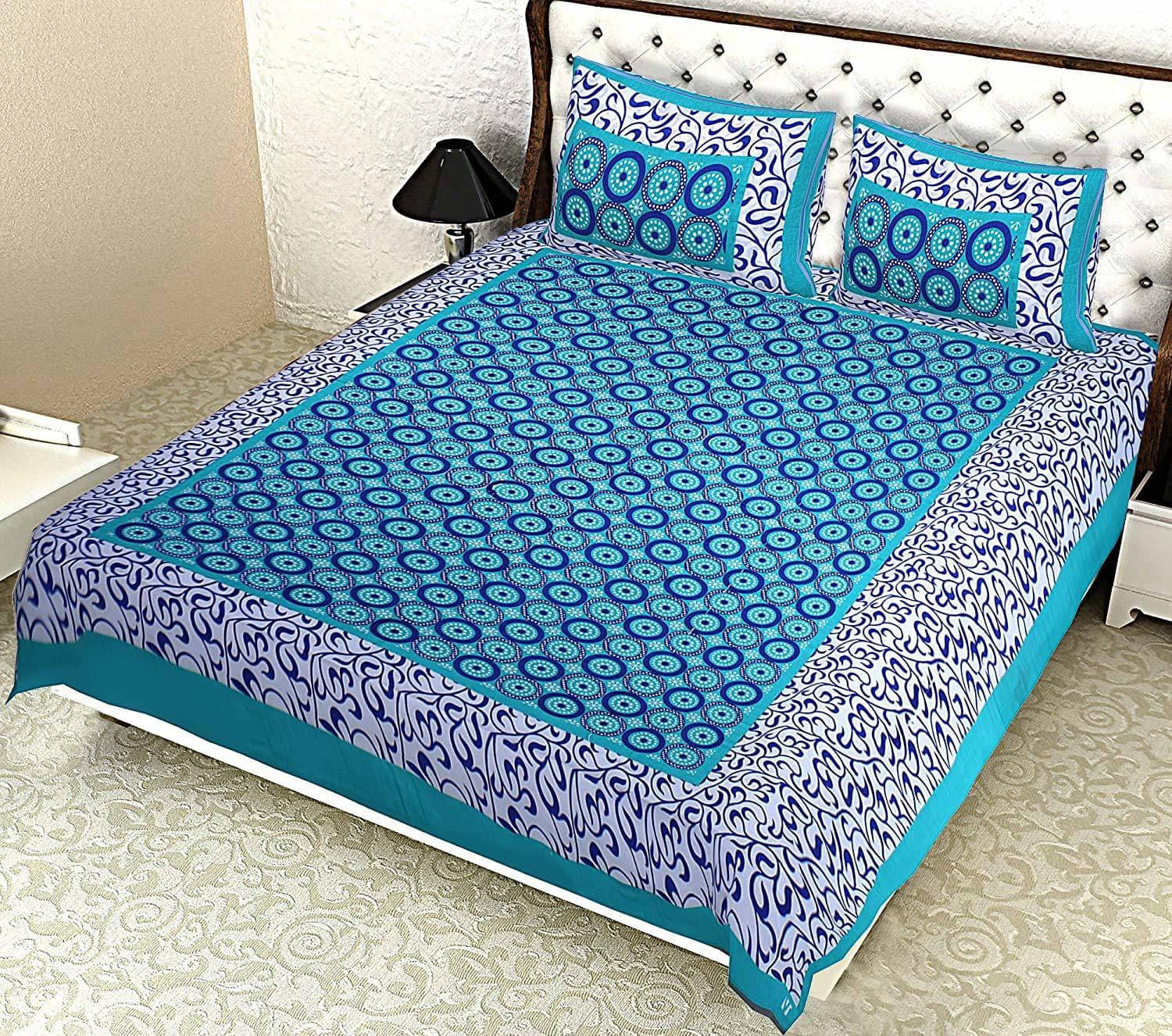     			Navkaar Creation Cotton 1 Double Bedsheet with 2 Pillow Covers ( Blue )