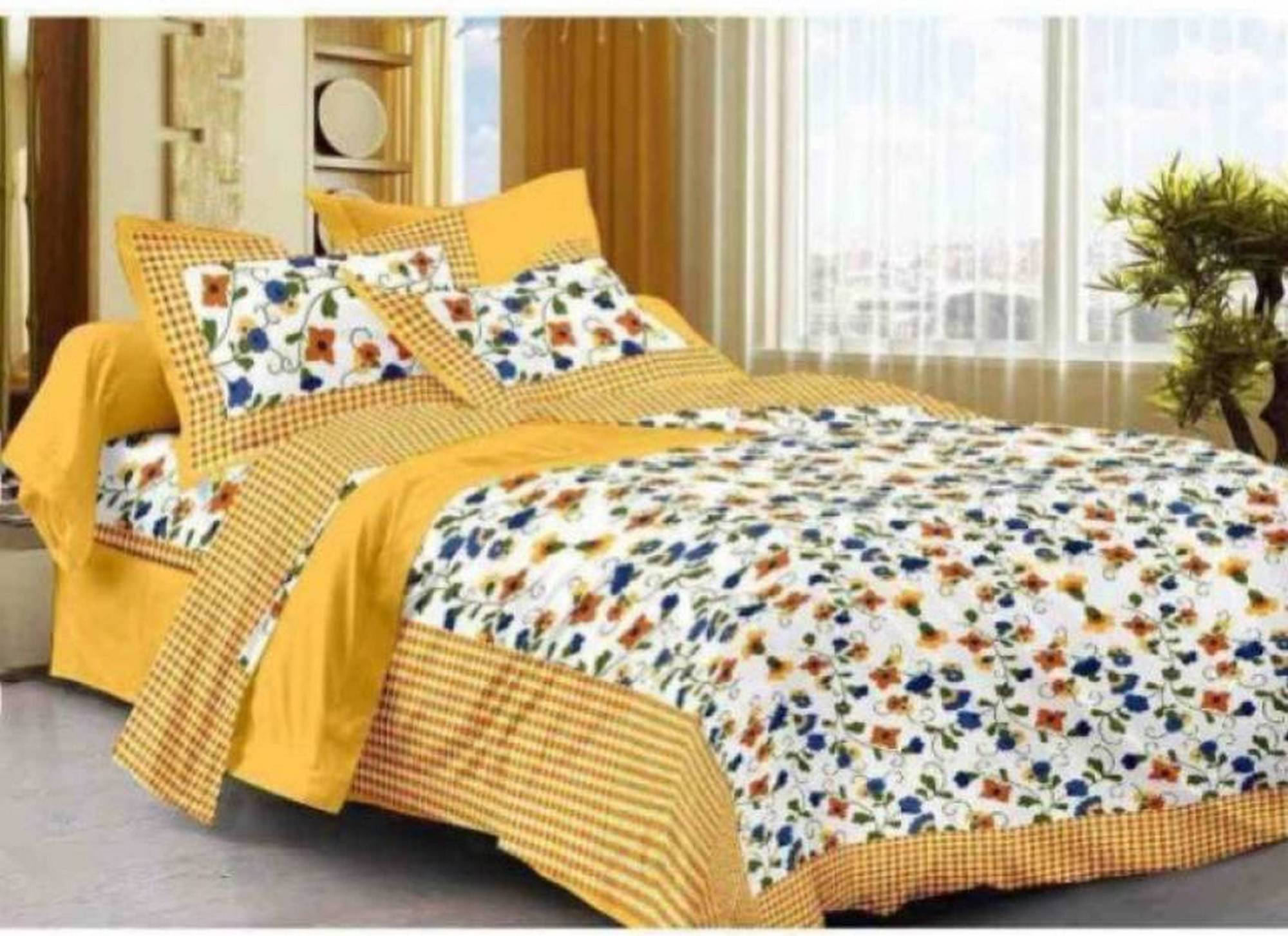 Navkaar Creation Cotton 1 Double Bedsheet with 2 Pillow Covers ( Yellow )     			Navkaar Creation Cotton 1 Double Bedsheet with 2 Pillow Covers ( Yellow )
