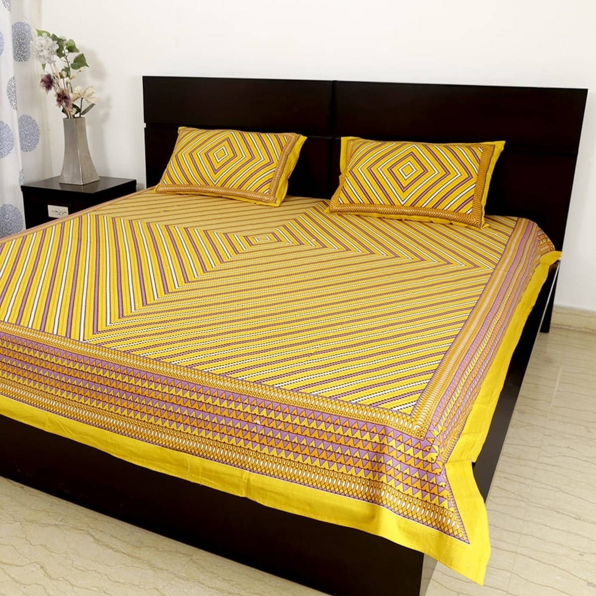     			Navkaar Creation Cotton 1 Double Bedsheet with 2 Pillow Covers ( Yellow )